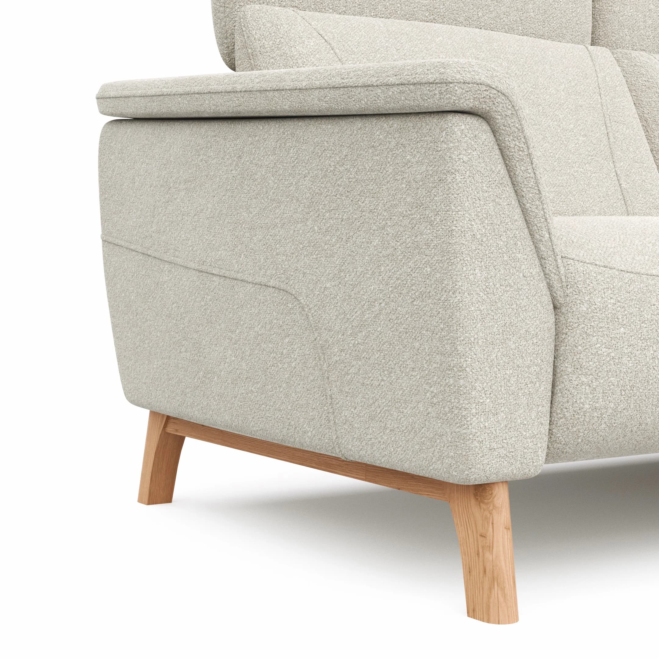 Ecksofa Nevin - 2-Sitzer mit Longchair rechts, inkl. Kopfpolsterverstellung, Stoff, Weiß