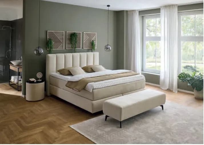 Boxspringbett - Liegefläche ca. 180x200 cm, Stoff, Natur