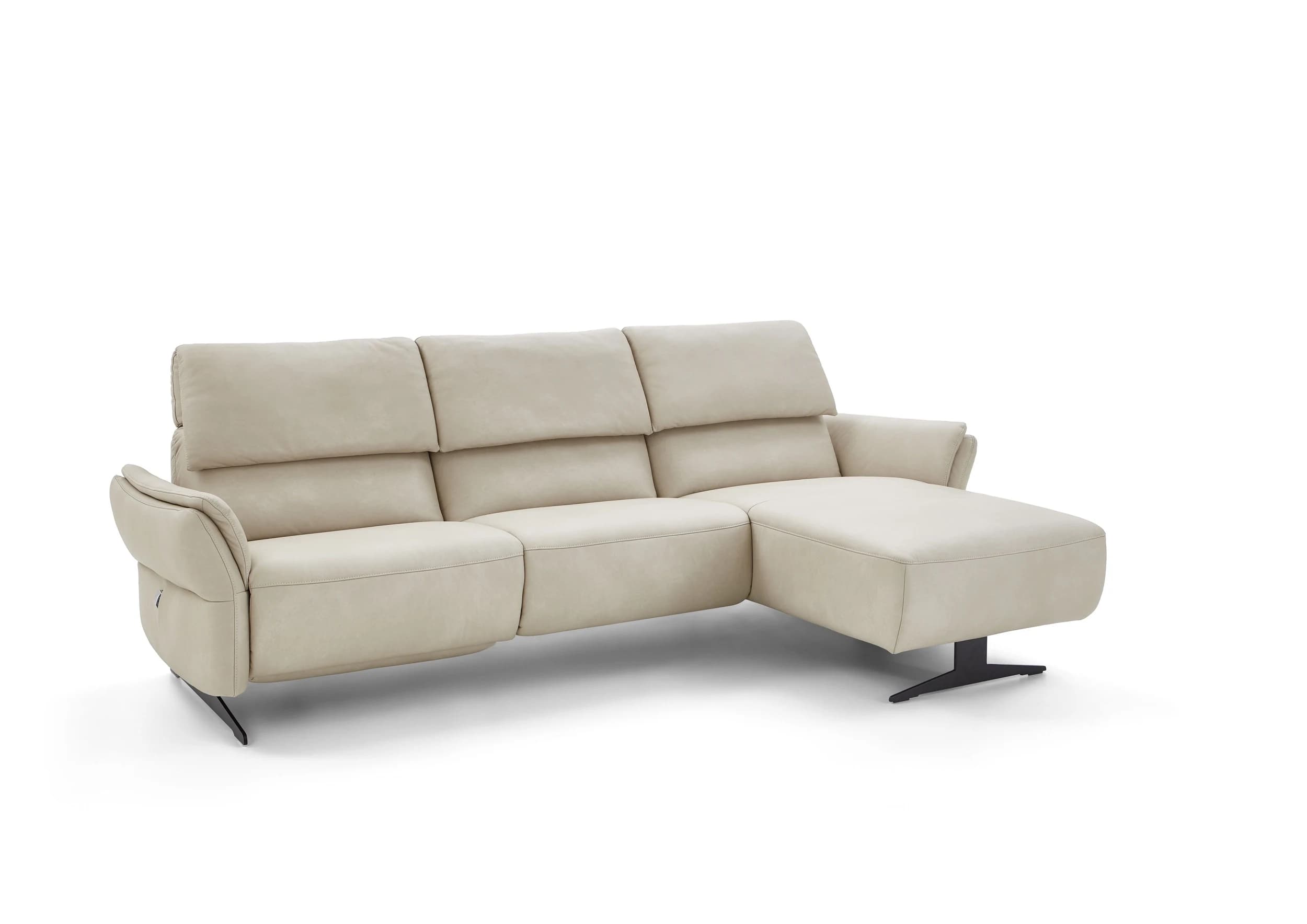 Ecksofa - 2-Sitzer mit Longchair rechts, Leder, Ecru