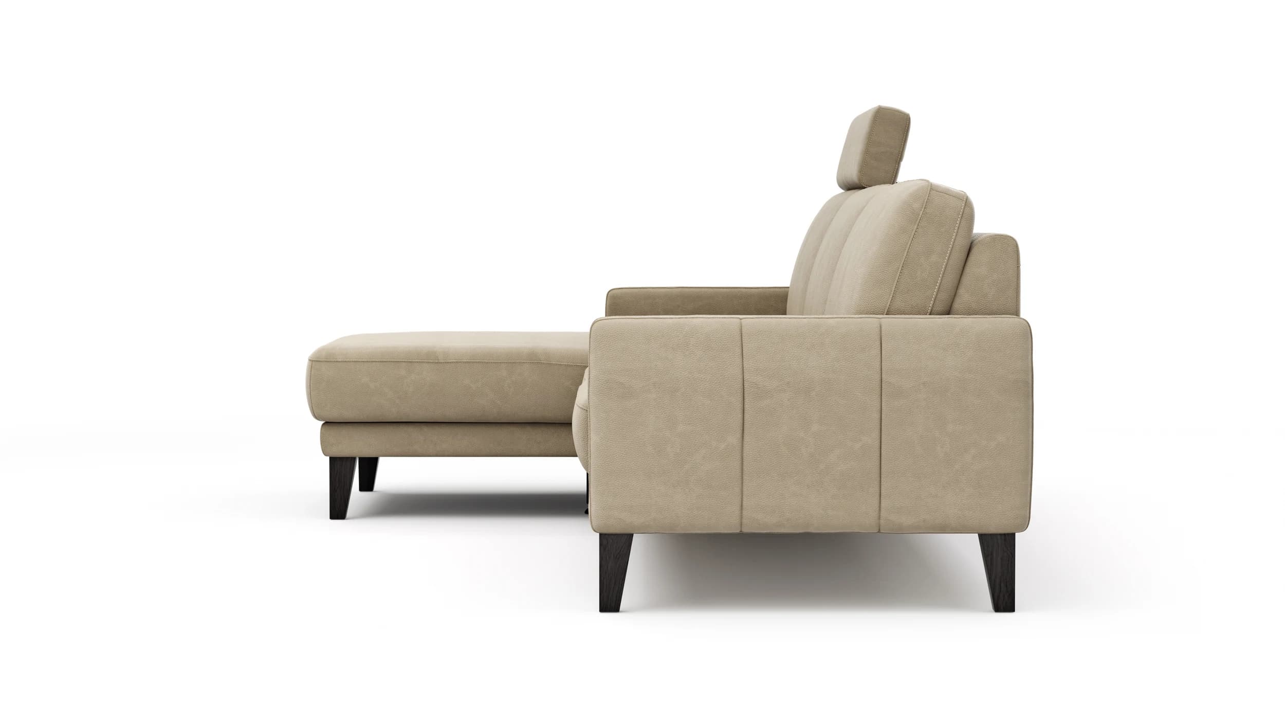 Ecksofa Matero - Longchair mit 2,5-Sitzer rechts inkl. Relaxfunktion motorisch, Leder, Taupe