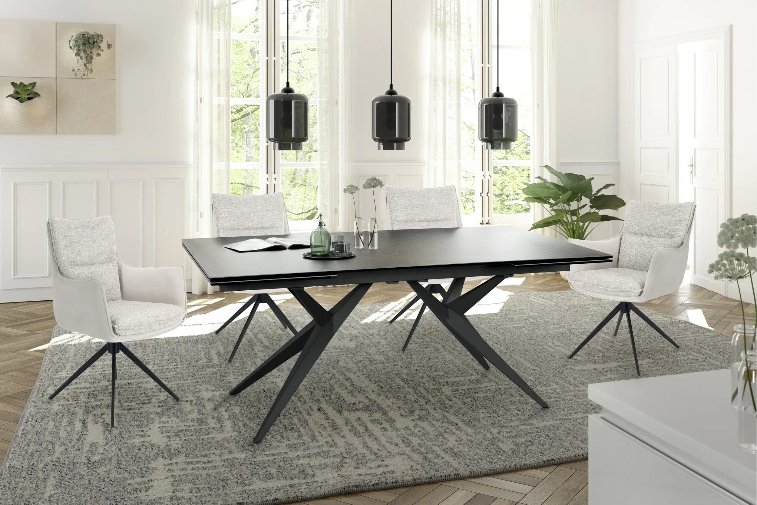 Esstisch MICHELA - ausziehbar, LB ca. 180x95 cm, Glaskeramik, Dunkelgrau