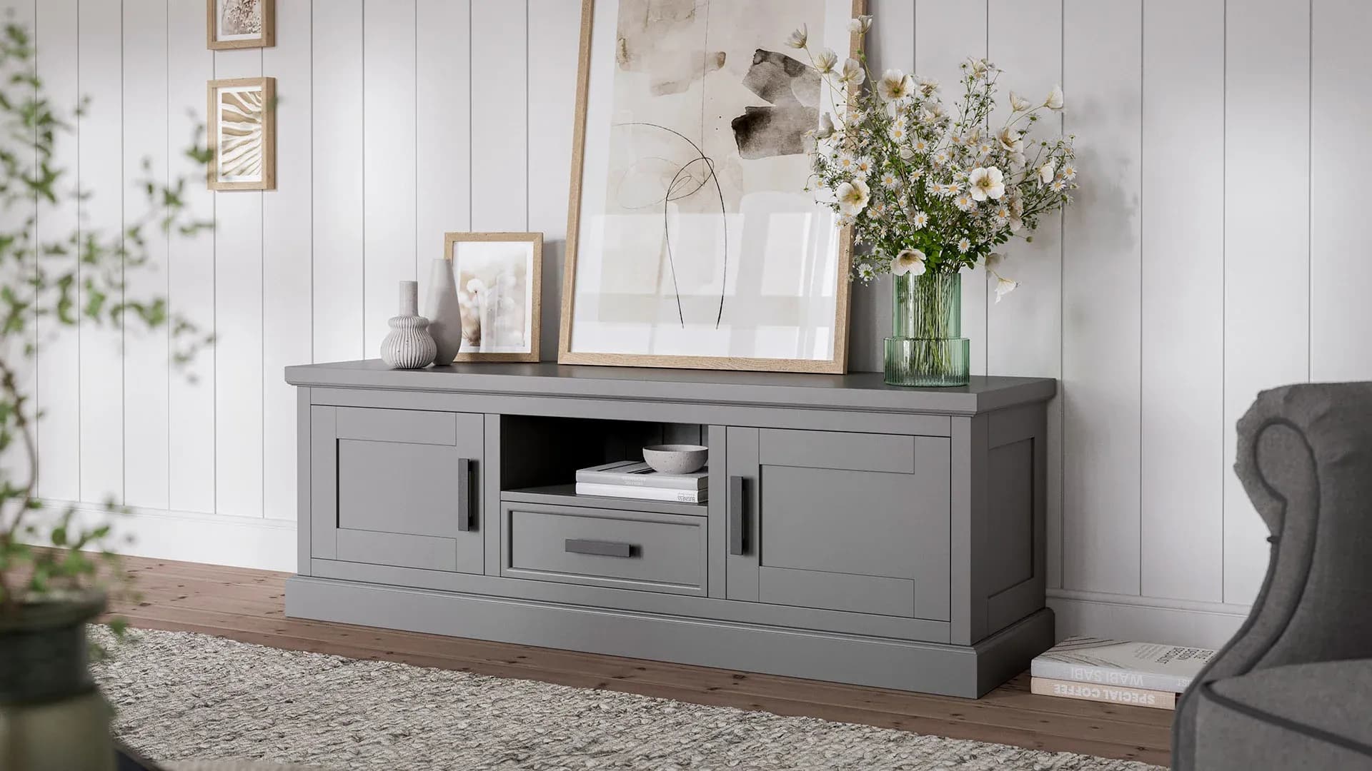 TV-Board Litchfield - Dark Grey, Non-Antique