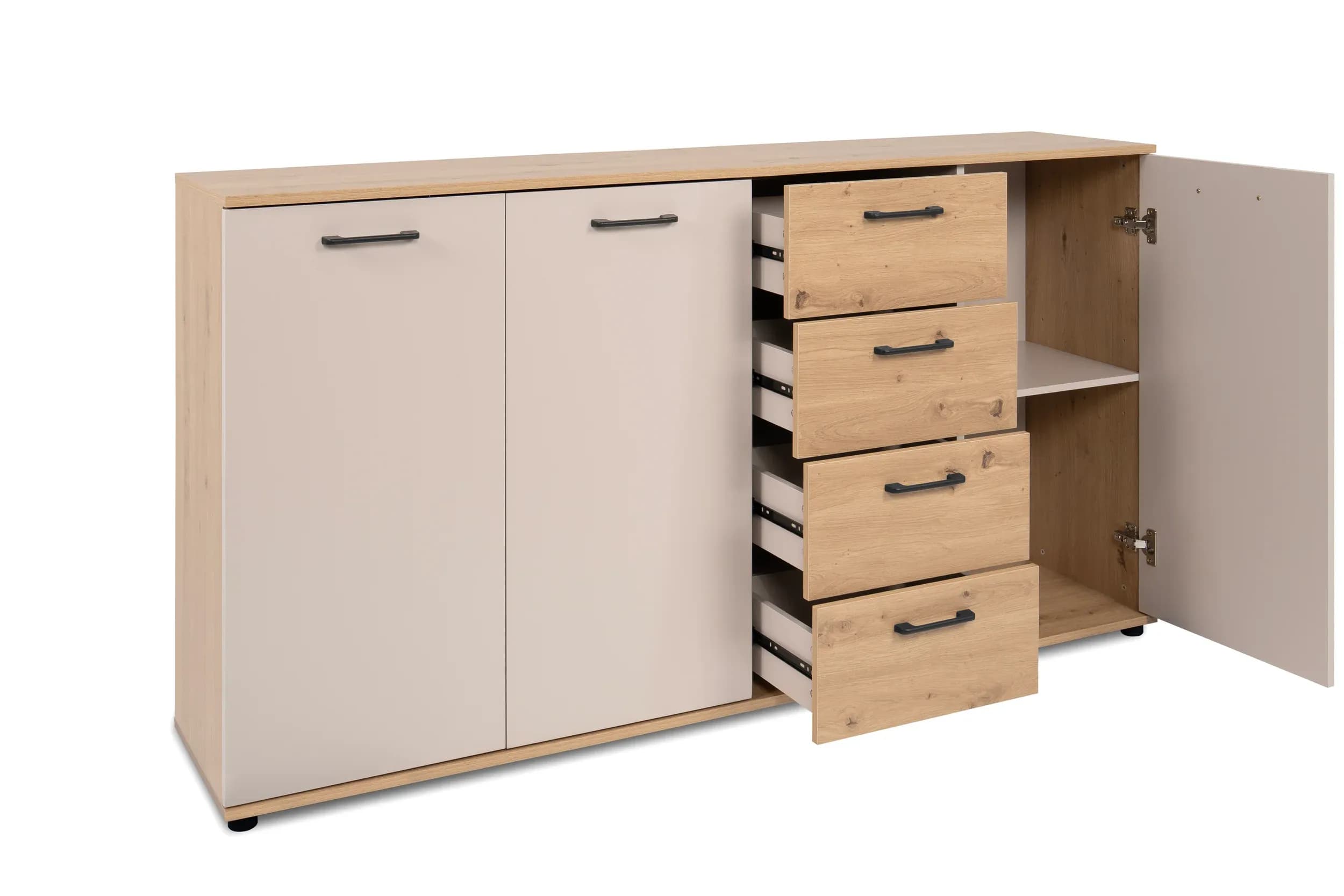 Sideboard- B ca. 160 cm, Eiche Dekor, Beige
