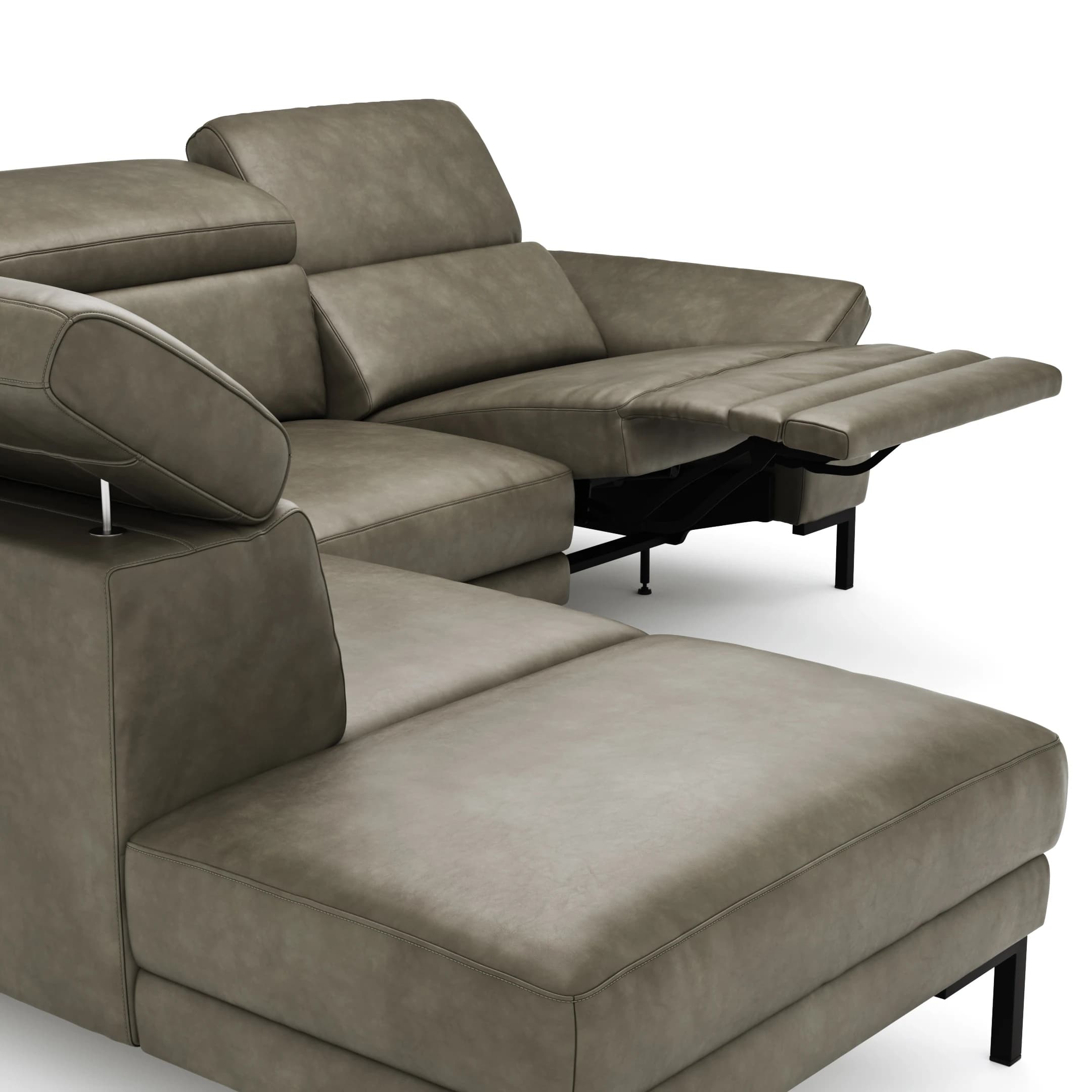 Ecksofa Hudson - Ecke links mit 2,5-Sitzer inkl. Kopfteil/Armlehne verstellbar und Sitzvorzug/Relaxfunktion (motorisch), Leder, Braungrün