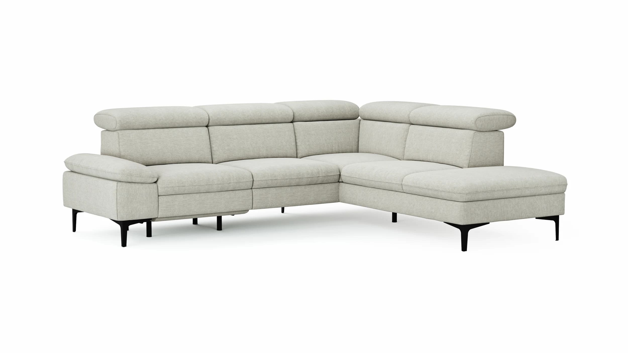 Ecksofa Felipa - 2,5-Sitzer mit Ecke rechts inkl. Armlehne verstellbar und Rückenlehne/Sitztiefe verstellbar (motorisch), Stoff, Natur
