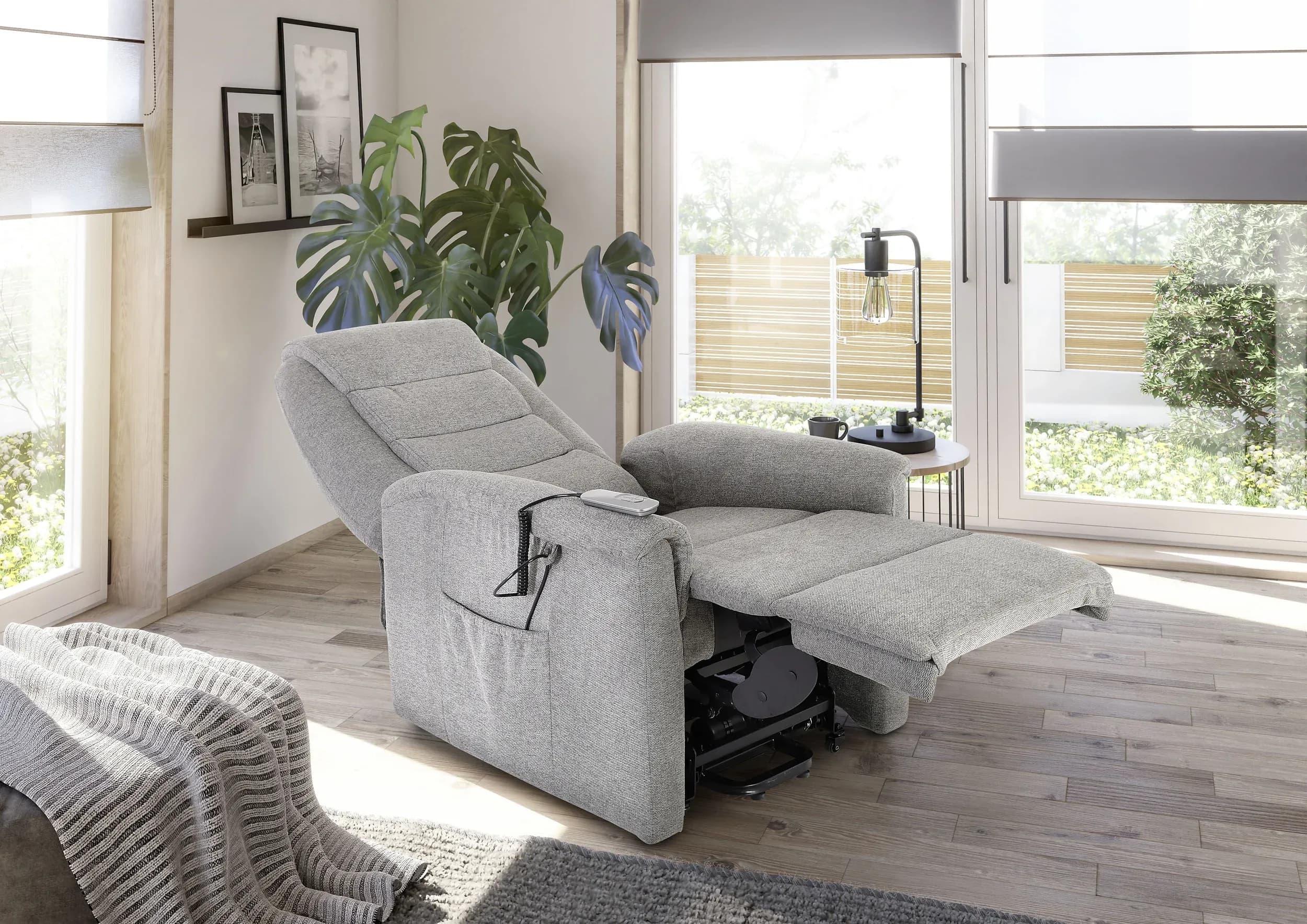 TV-Sessel MYRON - Aufstehhilfe, Relaxfunktion, Stoff, Grau