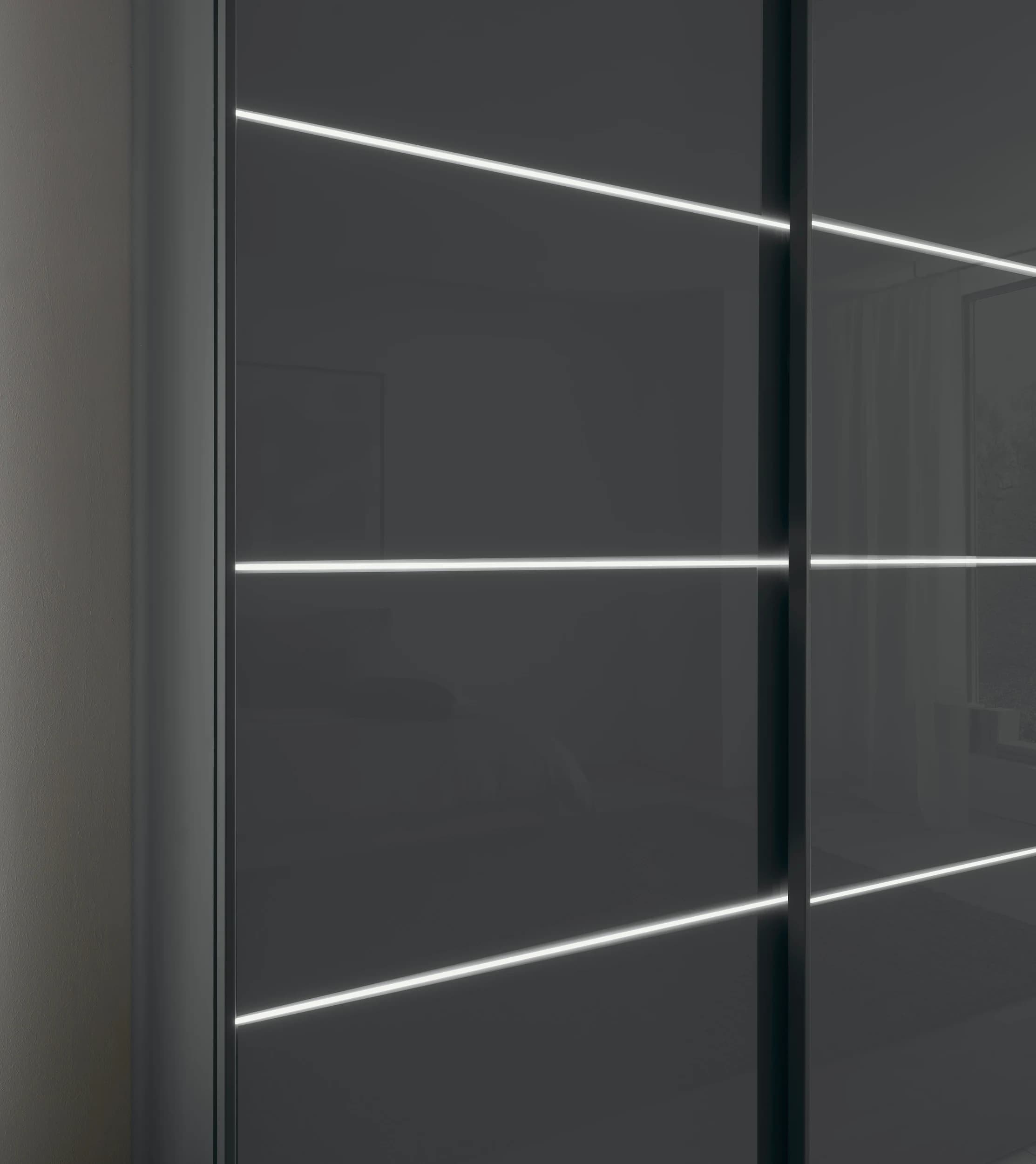 Schwebetürenschrank – inkl. Lichtstreifen, B. ca. 250 cm, Glas Lava