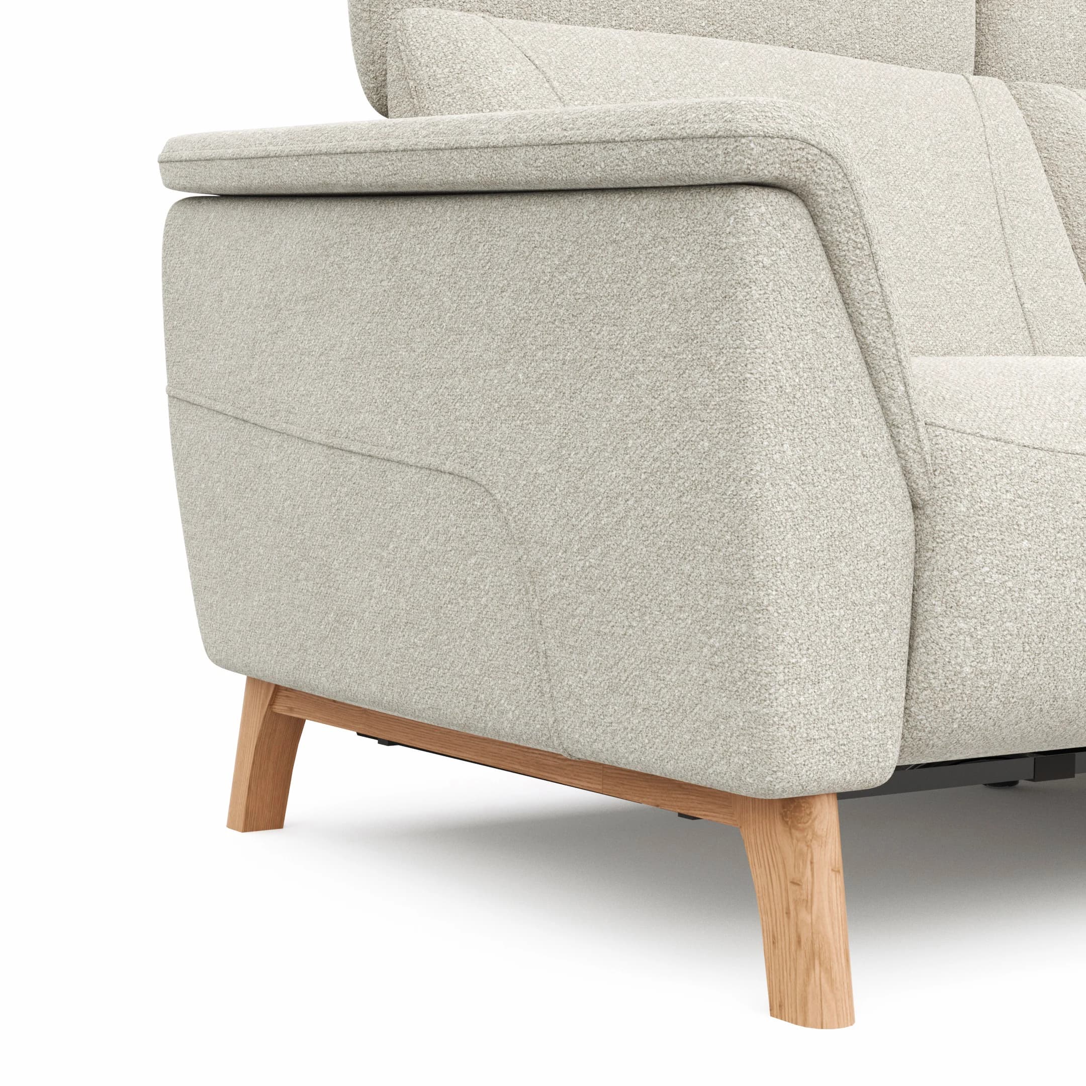 Ecksofa Nevin - 2-Sitzer mit Longchair rechts, inkl. Relaxfunktion (motorisch) und Kopfpolsterverstellung, Stoff, Weiß