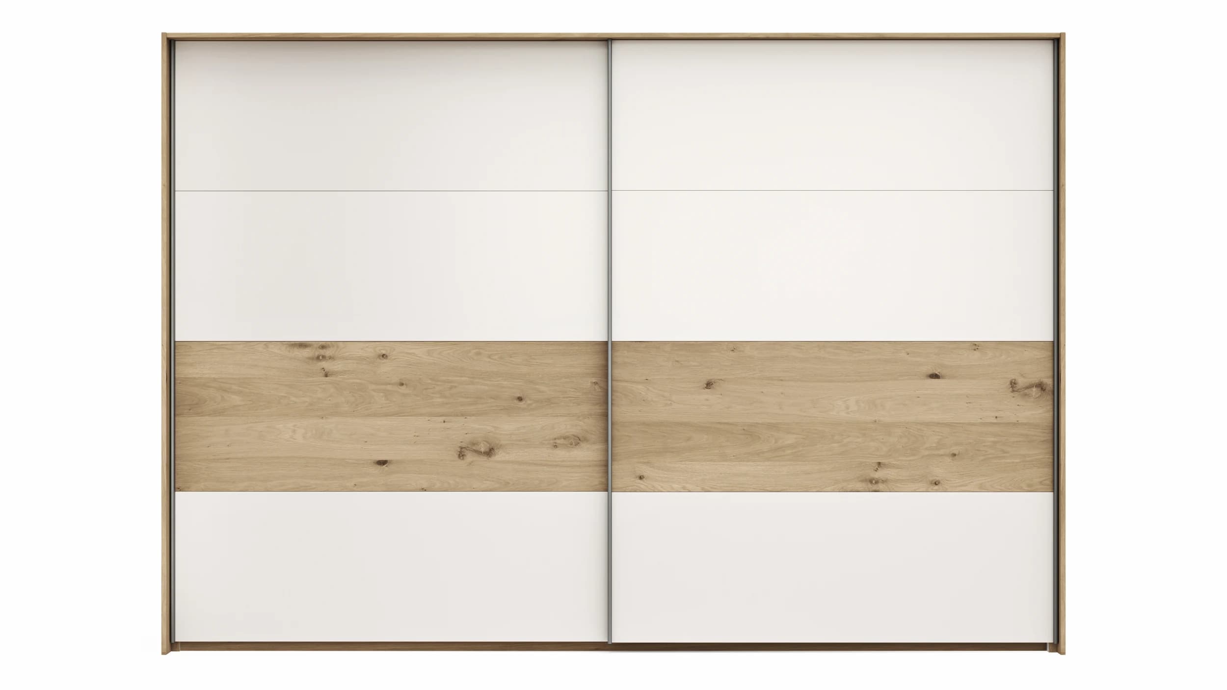 Schwebetürenschrank Viana - B ca. 308 cm, Furnier, Balkeneiche, Weiß