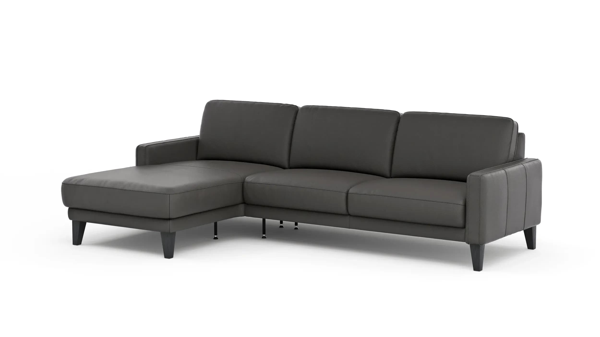 Ecksofa Matero - Longchair mit 2,5-Sitzer rechts, Leder, Anthrazit