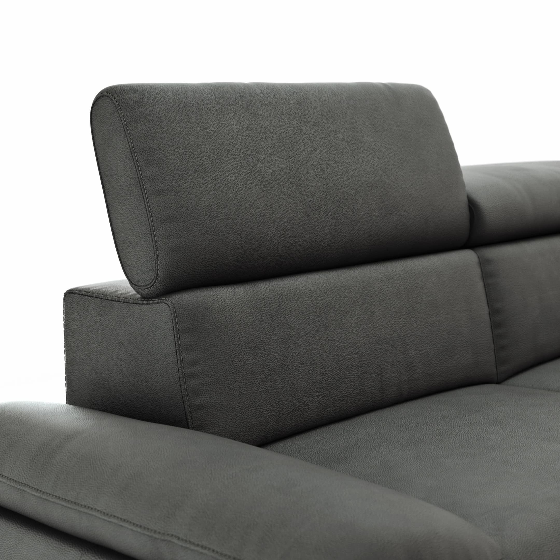 Ecksofa Felipa - 2,5-Sitzer mit Ecke rechts inkl. Kopfteil verstellbar, Leder, Grau
