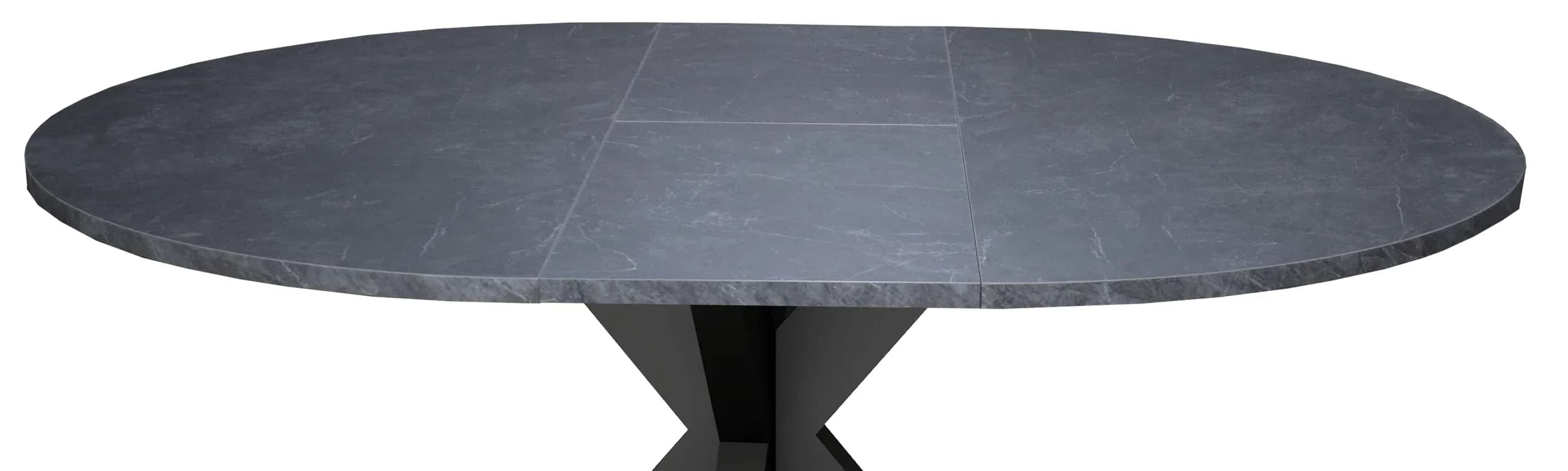 Esstisch - ausziehbar, Ø/H ca. 130x79 cm, Keramikoptik grau, Schwarz