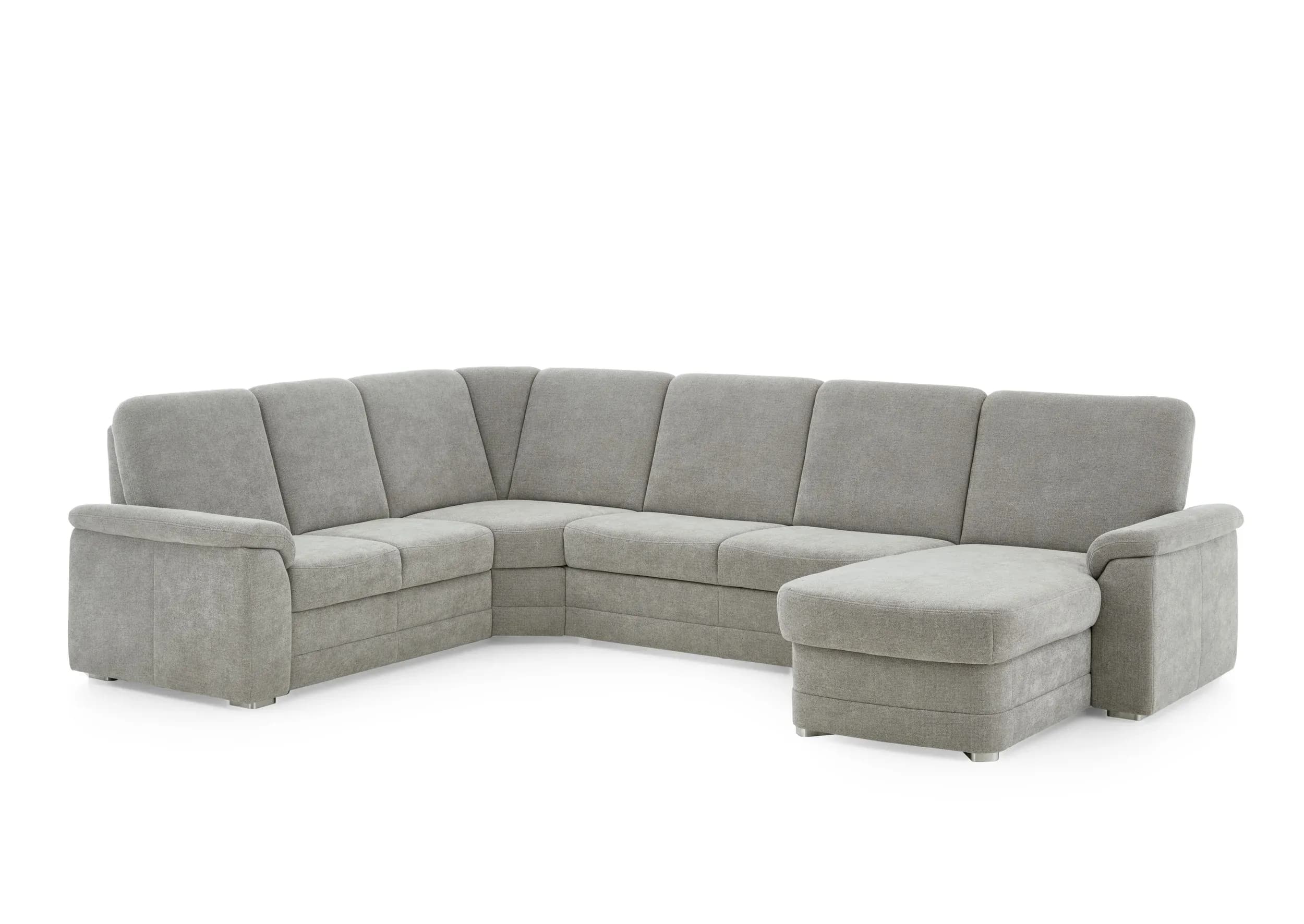 Wohnlandschaft - Ecke links mit 2,5-Sitzer und Longchair rechts, Stoff Alufarben