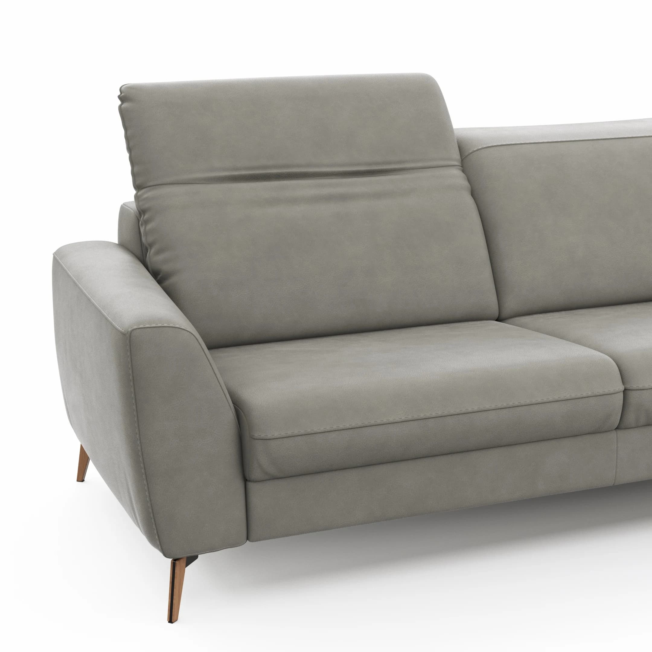 Sofa Tulsa KV - 3-Sitzer, inkl. Kopfteilverstellung, Leder, Graubeige