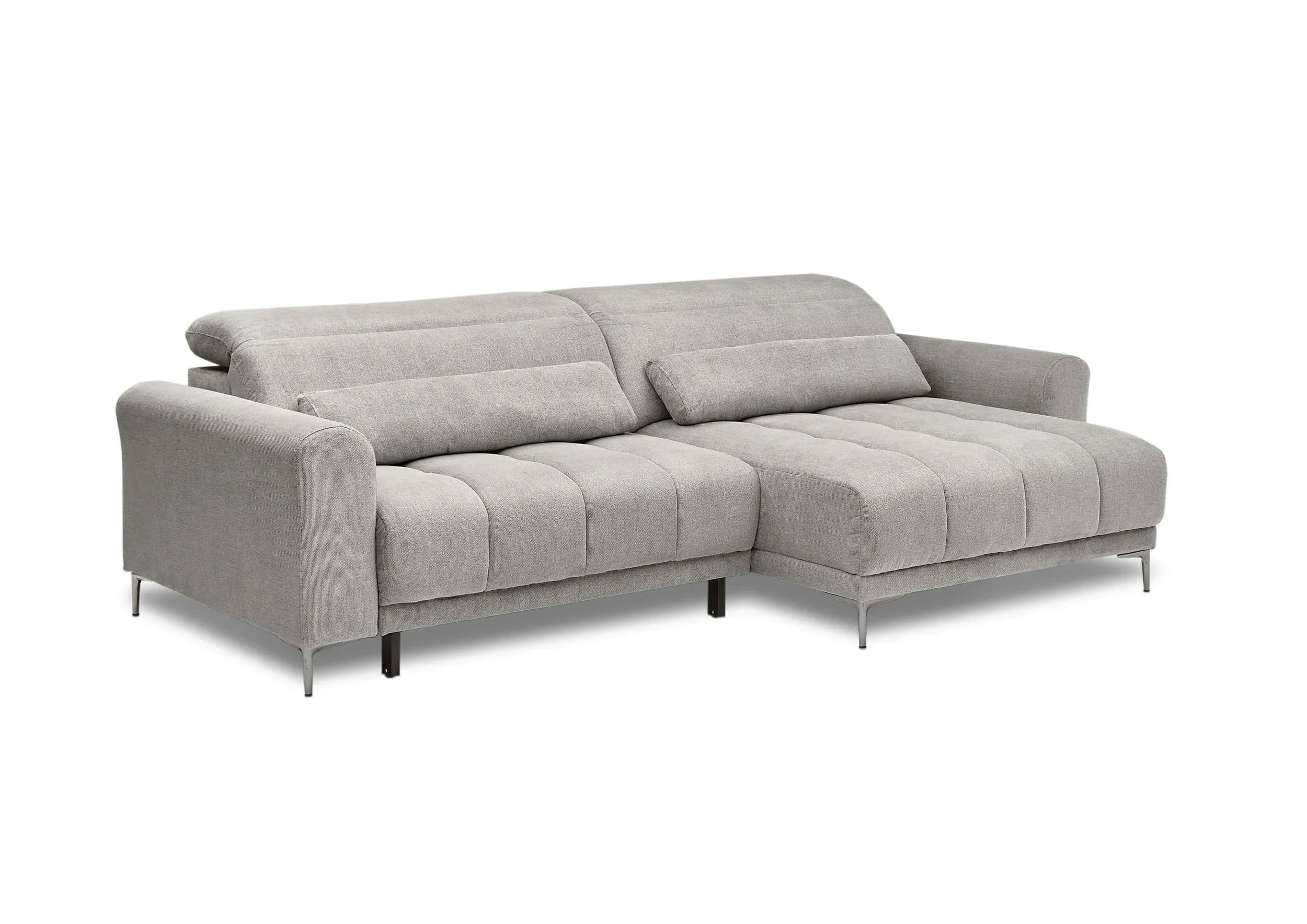 Ecksofa MINAO - 1,5-Sitzer mit Longchair rechts, Sitztiefe verstellbar motorisch, Kopfteil verstellbar, Stoff, Truffle