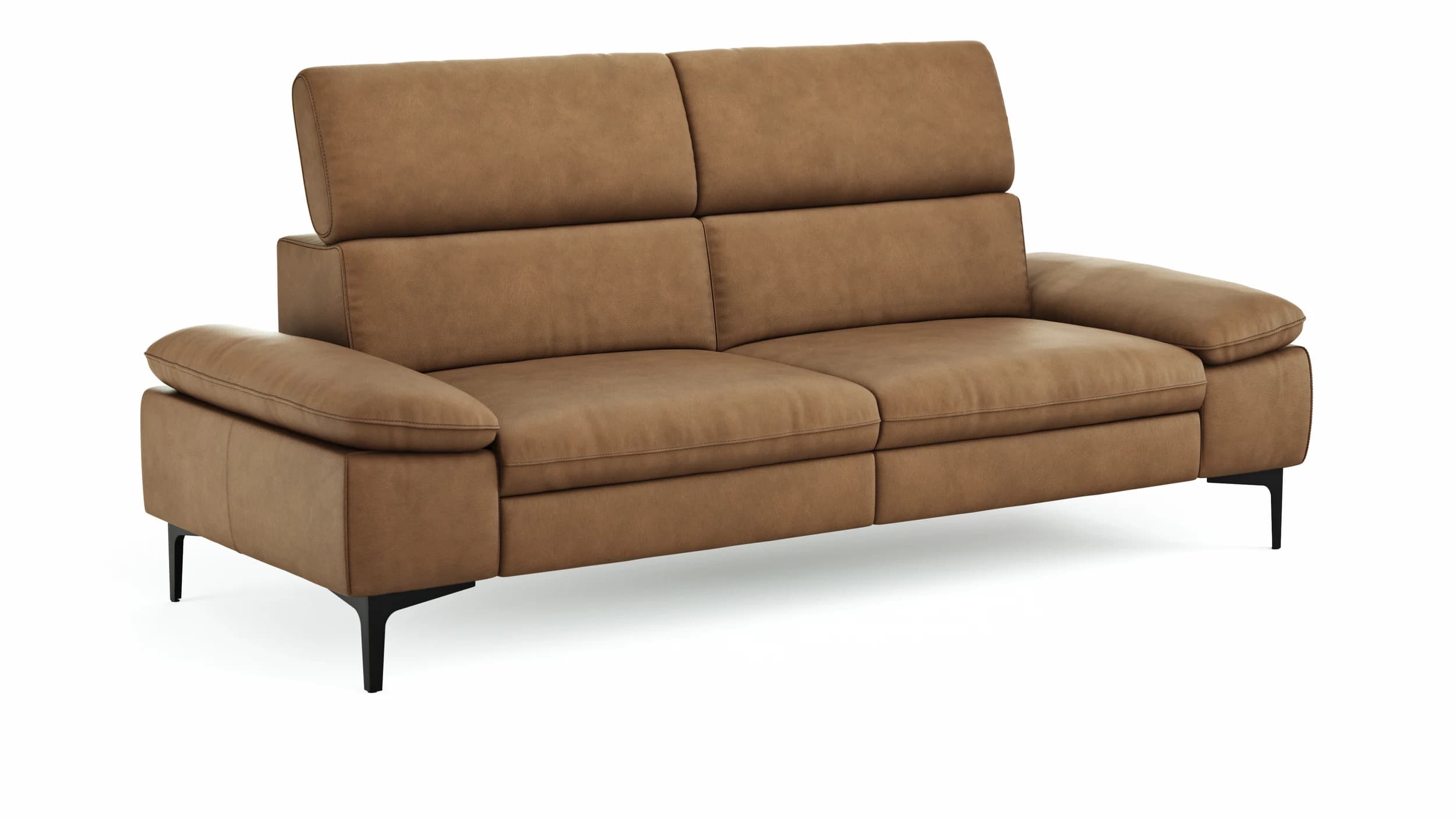 Sofa Felipa - 3-Sitzer inkl. Kopfteil verstellbar, Leder, Cognac