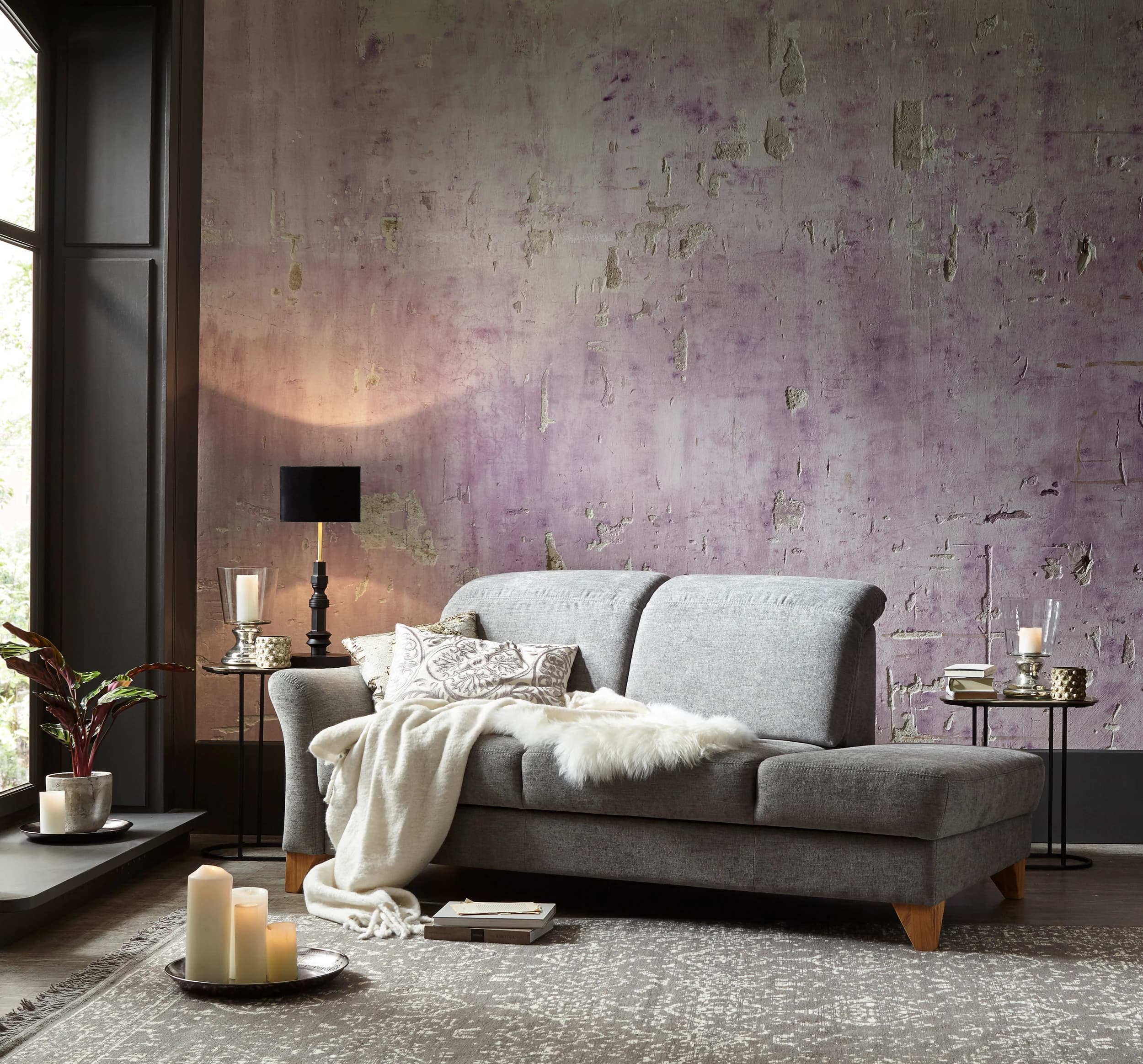 Sofa Canterbury - Recamiere links, Stoff, Silbergrau