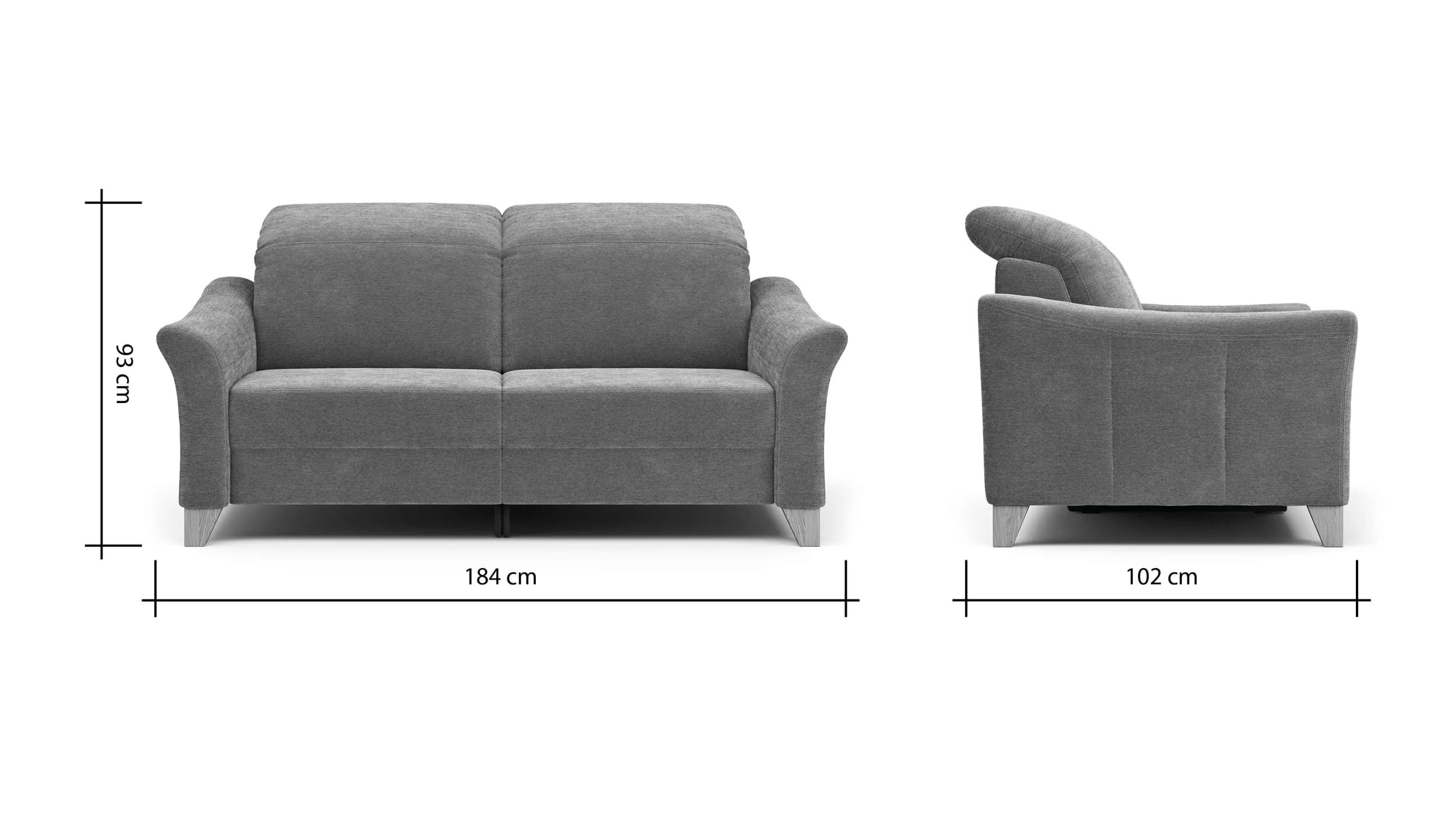 Sofa Canterbury - 2,5-Sitzer inkl. Relaxfunktion/Kopfteil verstellbar (motorisch), Stoff, Silbergrau