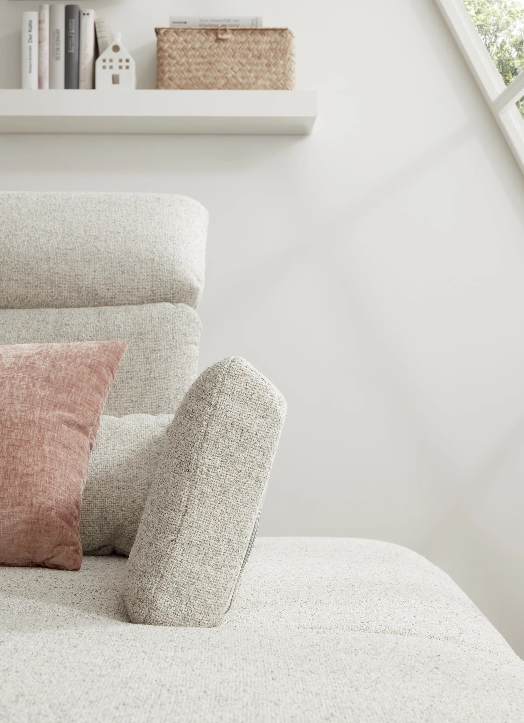 Ecksofa EM Lamego - Rückenlehne, Kopfteil und Armteil verstellbar, Stoff, Beige