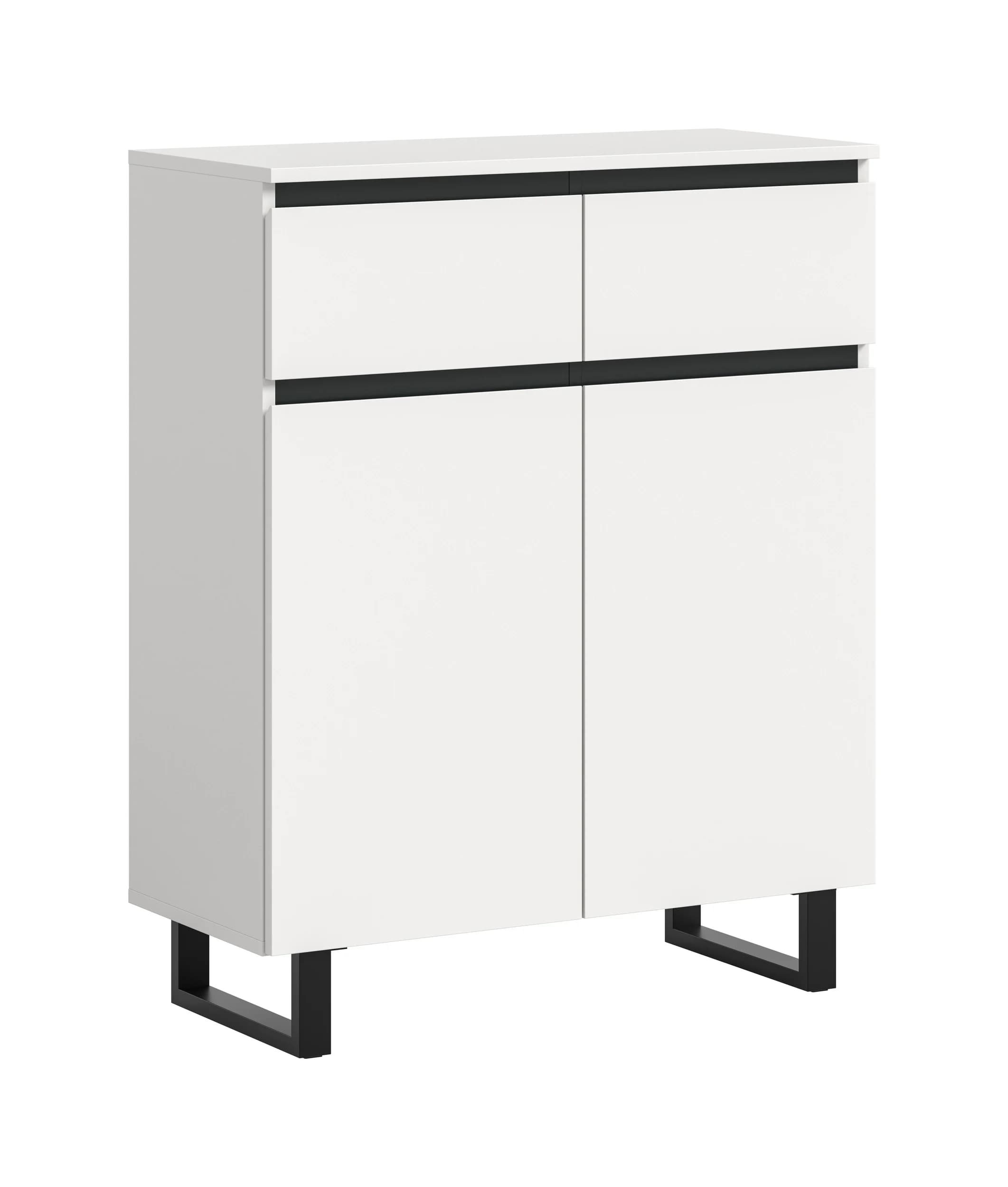 Kommode - B ca. 80 cm, Weiß, Schwarz