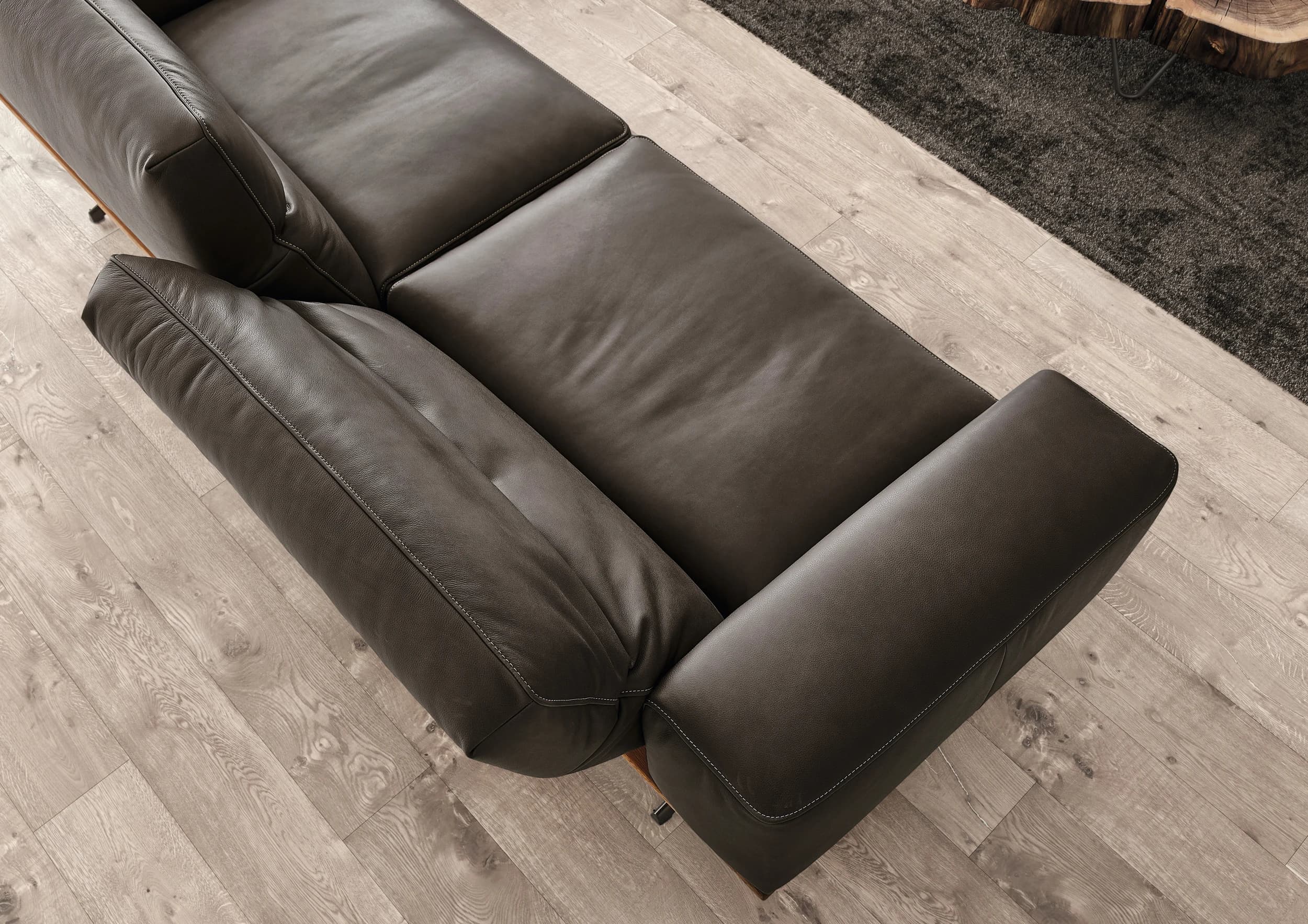 Sofa - 3-Sitzer, Kopfteil/Rückenlehne verstellbar, Leder, Dunkelbraun