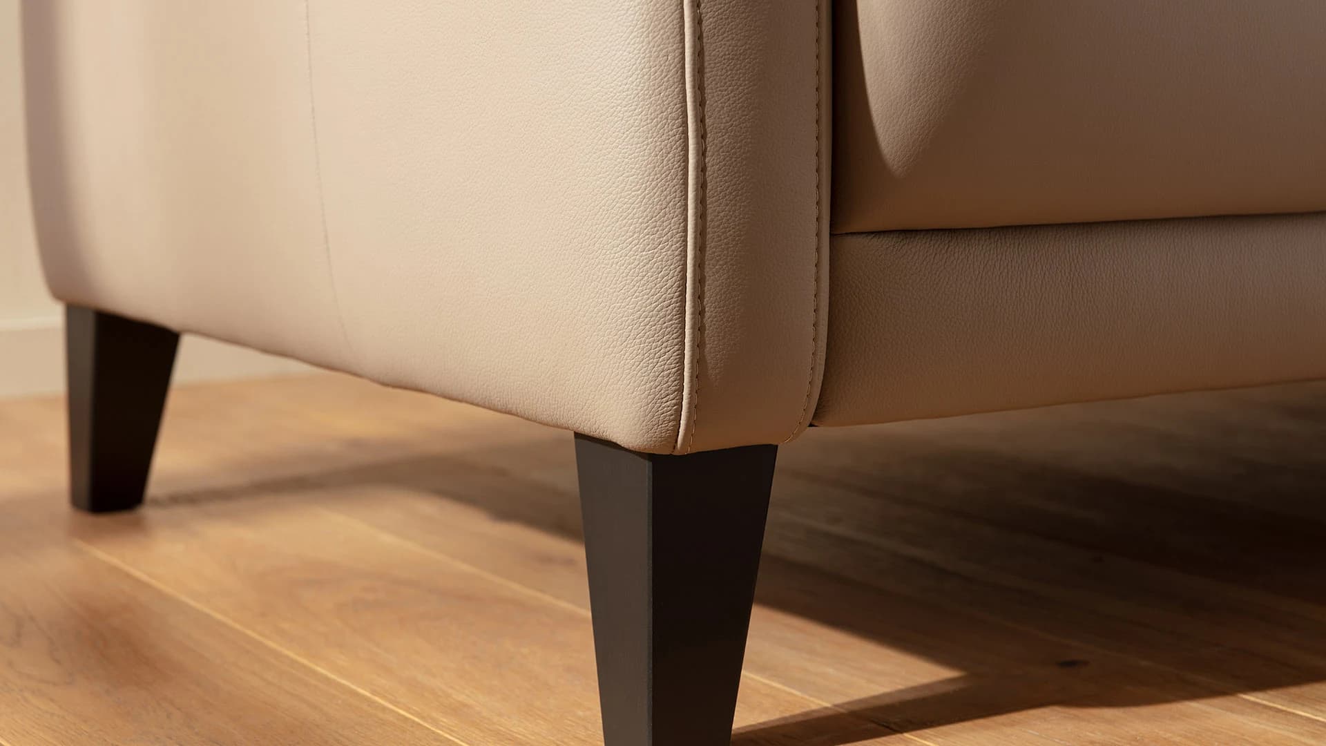 Ecksofa Matero - 2,5-Sitzer mit Longchair rechts, Leder, Taupe