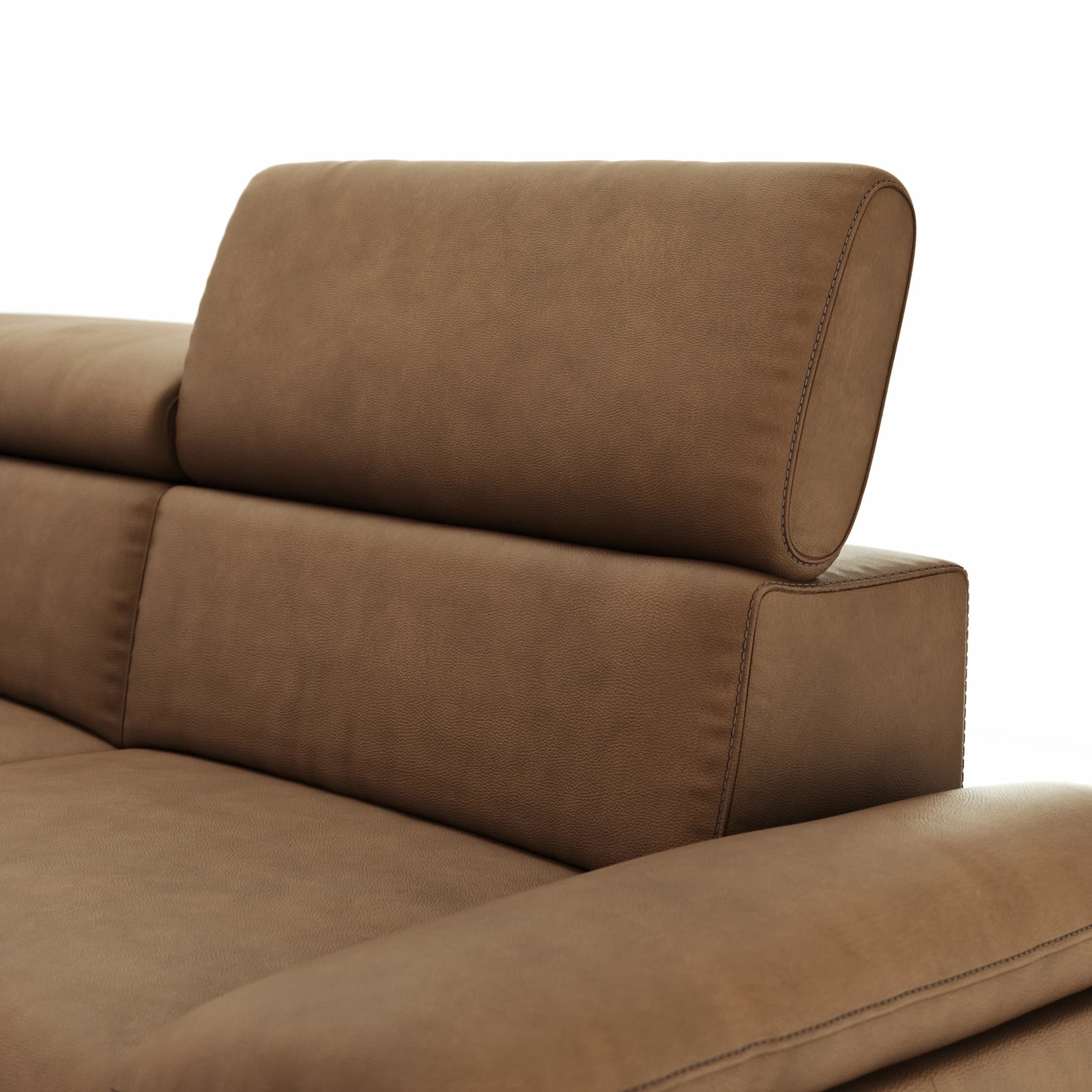 Ecksofa Felipa - Ecke links mit 2,5-Sitzer inkl. Kopfteil verstellbar, Leder, Cognac