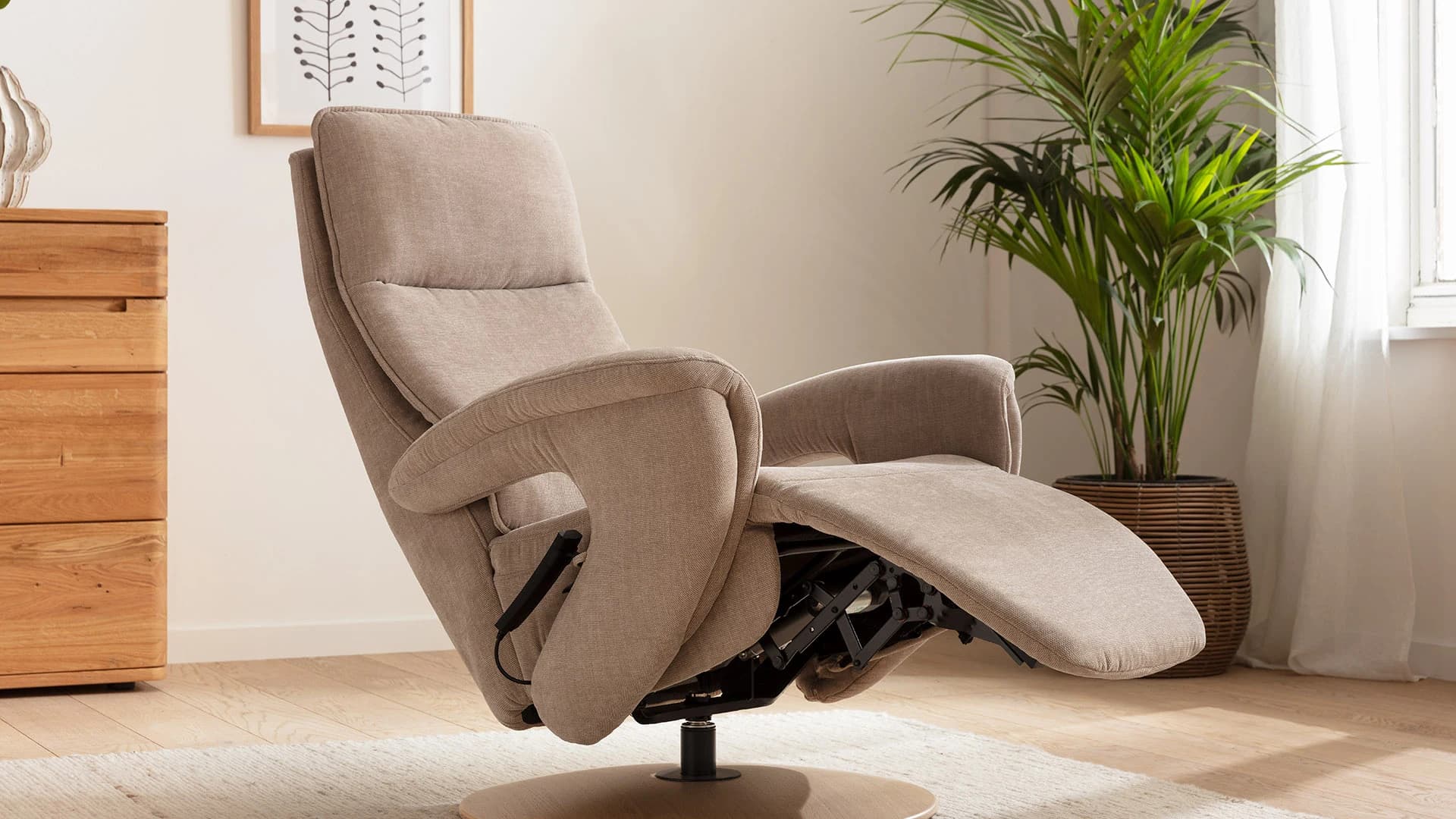 Sessel Tulsa Relax - Größe M, inkl. Fußteil/Rückenlehne verstellbar (motorisch), inkl. Kopfteilverstellung, Stoff, Graubeige