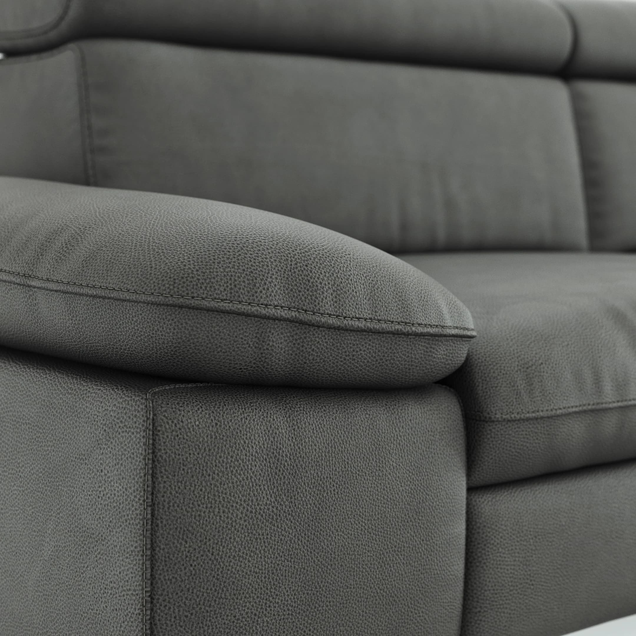 Ecksofa Felipa - 2,5-Sitzer mit Ecke rechts inkl. Kopfteil verstellbar, Leder, Grau