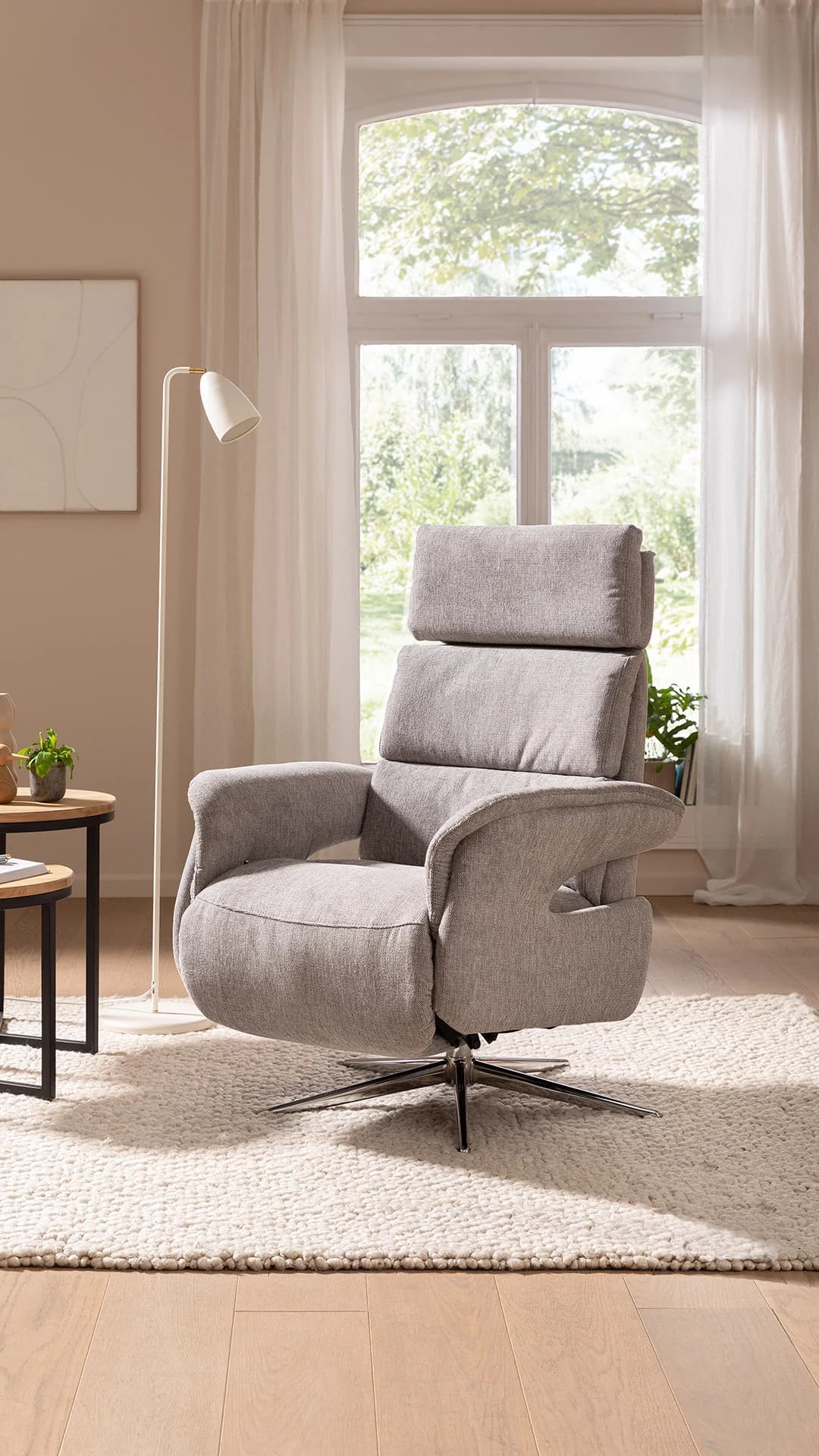 Relaxsessel Amila - Größe M, inkl. Relaxfunktion und Kopfteilverstellung, Stoff, Grau
