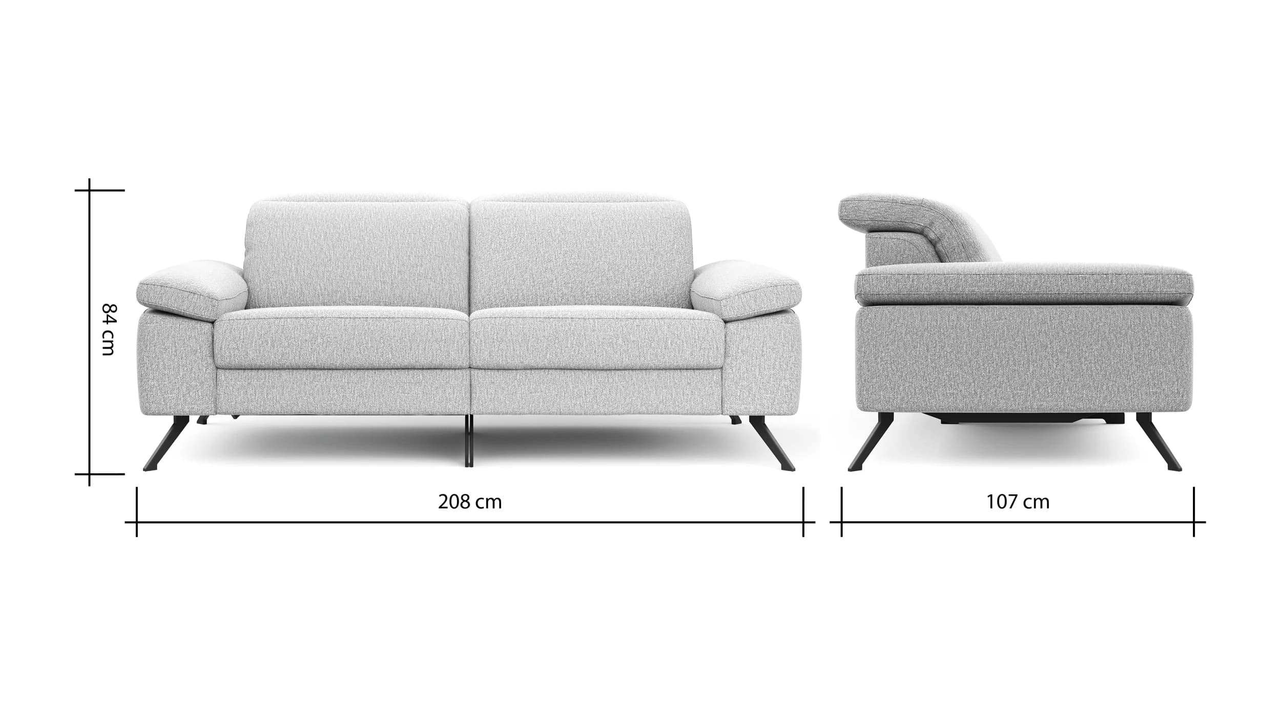 Sofa Rafaela 2.0 - 2,5-Sitzer inkl. 1x Relaxfunktion und Kopfteile verstellbar, Stoff, Champagner