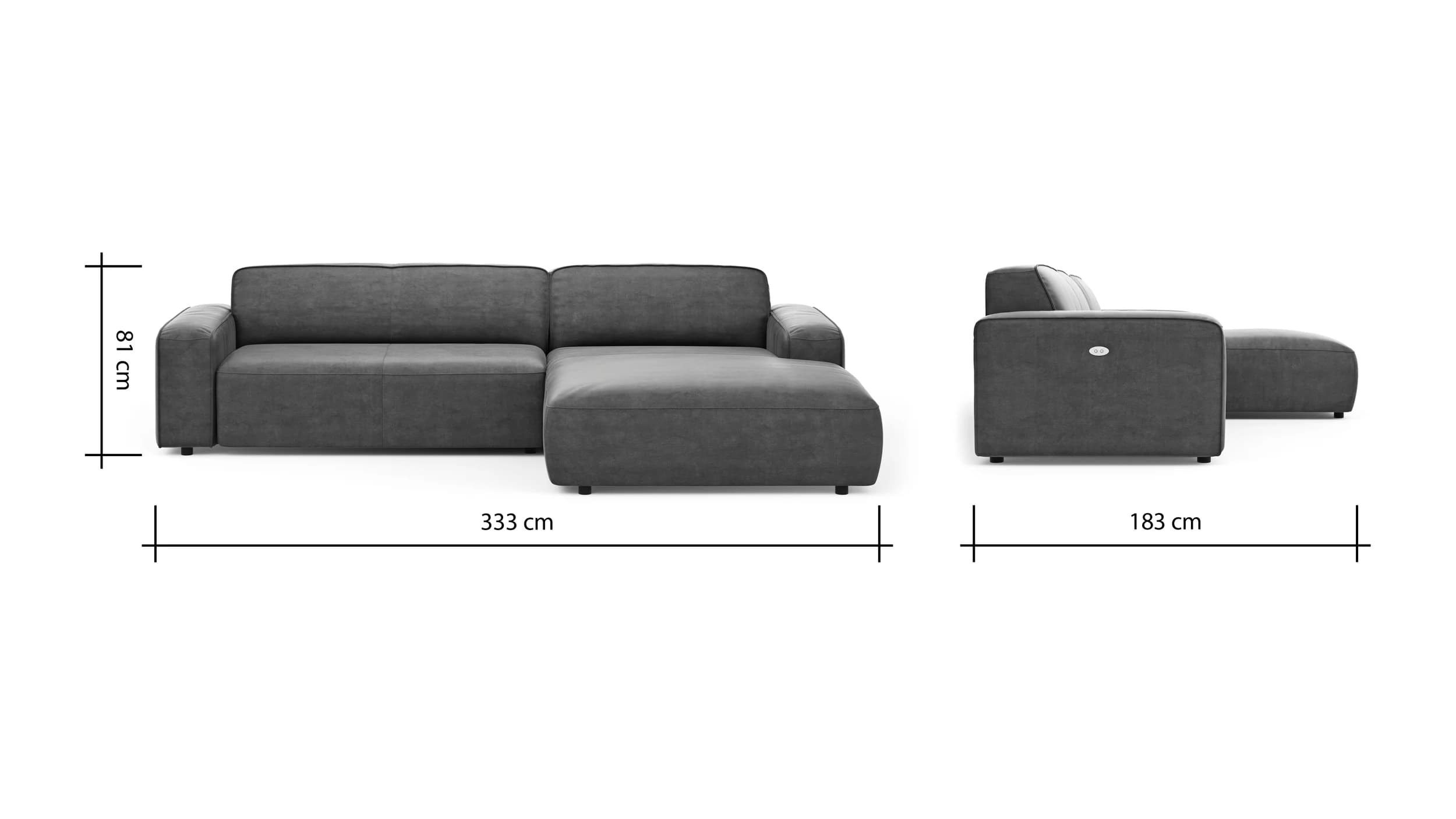 Ecksofa Denver - 2,5-Sitzer mit Longchair rechts, inkl. Sitzvorzug (motorisch), Stoff, Braun
