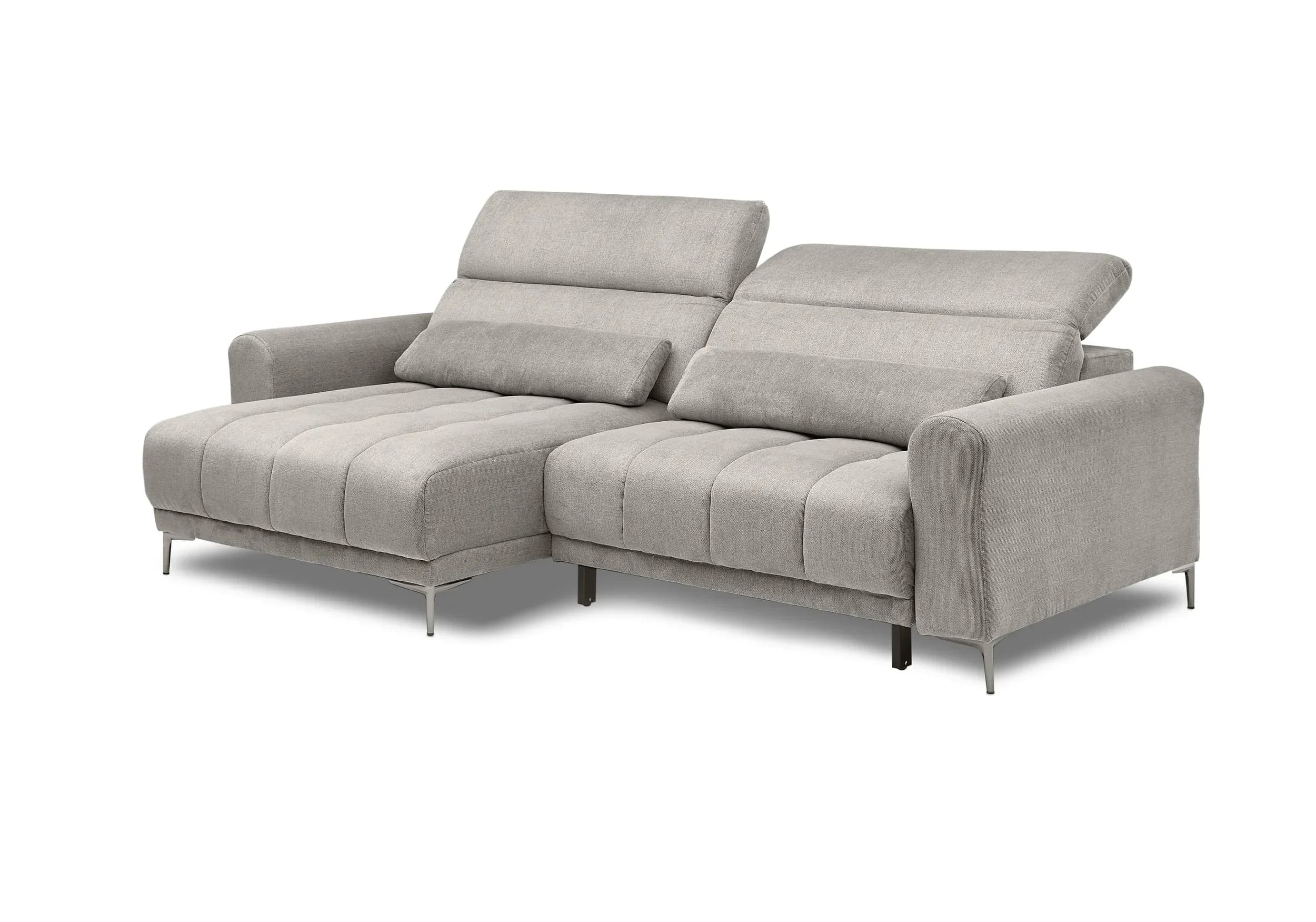Ecksofa MINAO - 1,5-Sitzer mit Longchair rechts, Sitztiefe verstellbar motorisch, Kopfteil verstellbar, Stoff, Truffle
