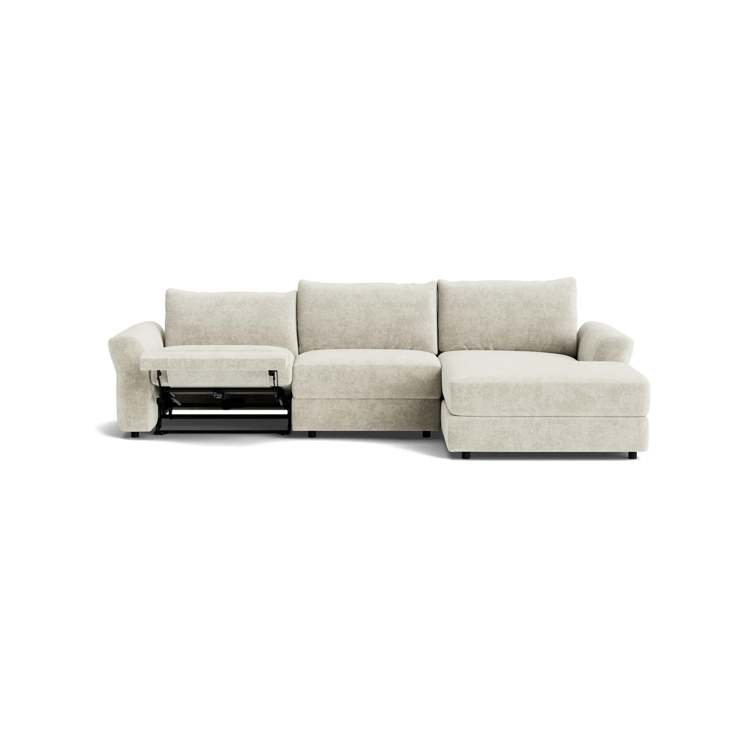 Ecksofa Almeria - 2-Sitzer mit Longchair rechts inkl. 1 Relaxfunktion motorisch, Stoff, Offwhite
