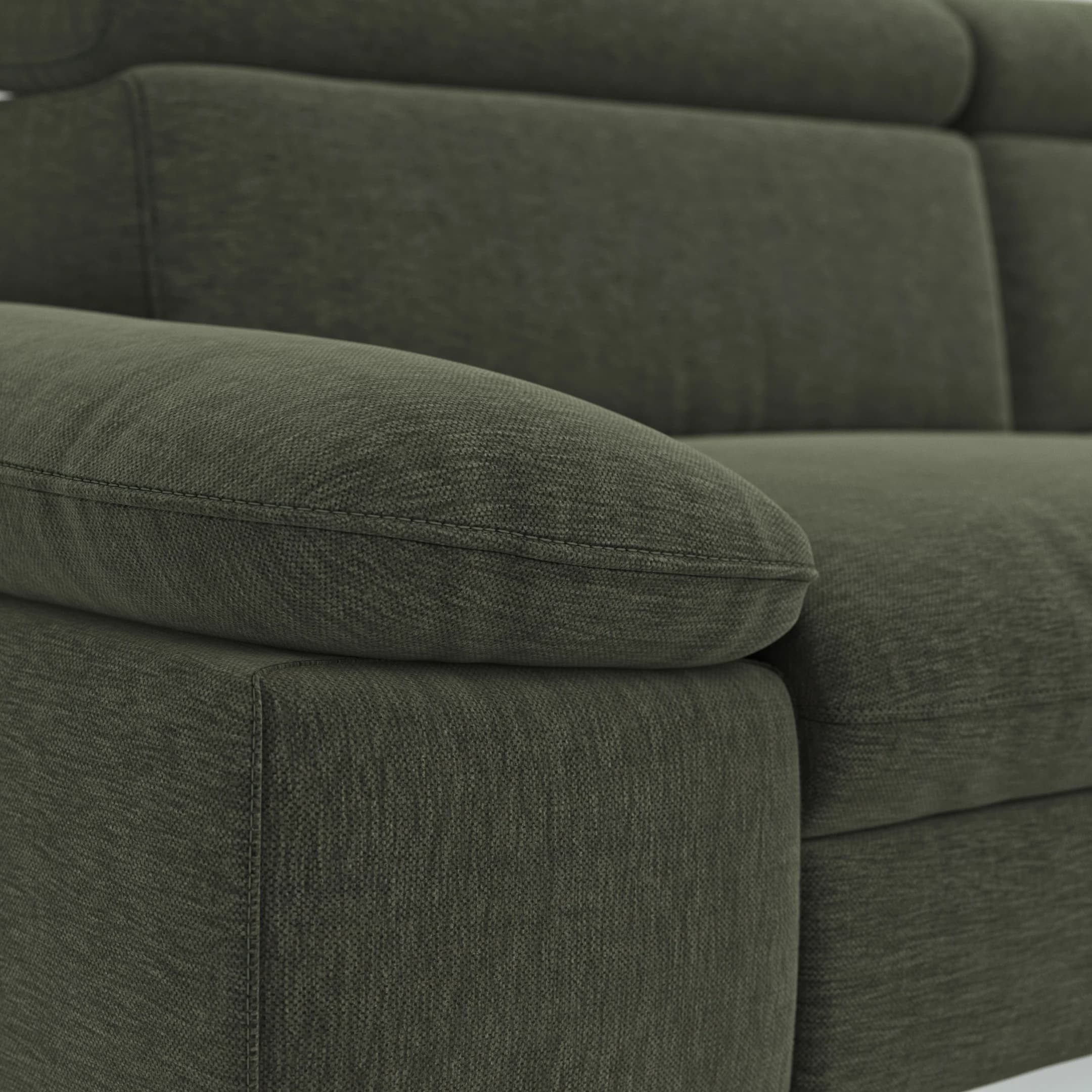 Ecksofa Felipa - 2,5-Sitzer mit Longchair rechts inkl. Kopfteil verstellbar, Stoff, Dunkelgrün