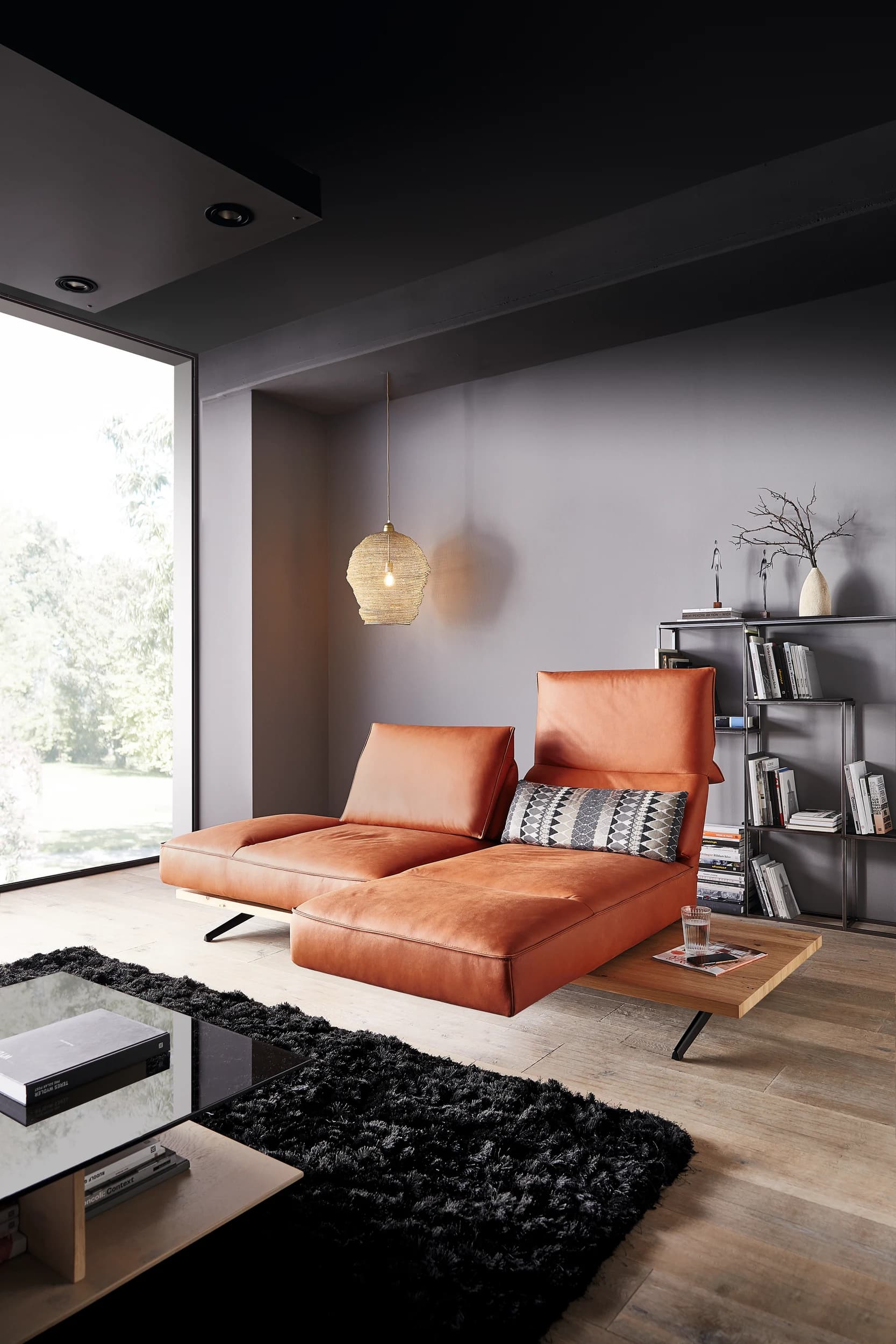 Sofa - 2,5-Sitzer, Rückenlehne/Armlehne verstellbar (manuell), Leder, Rost