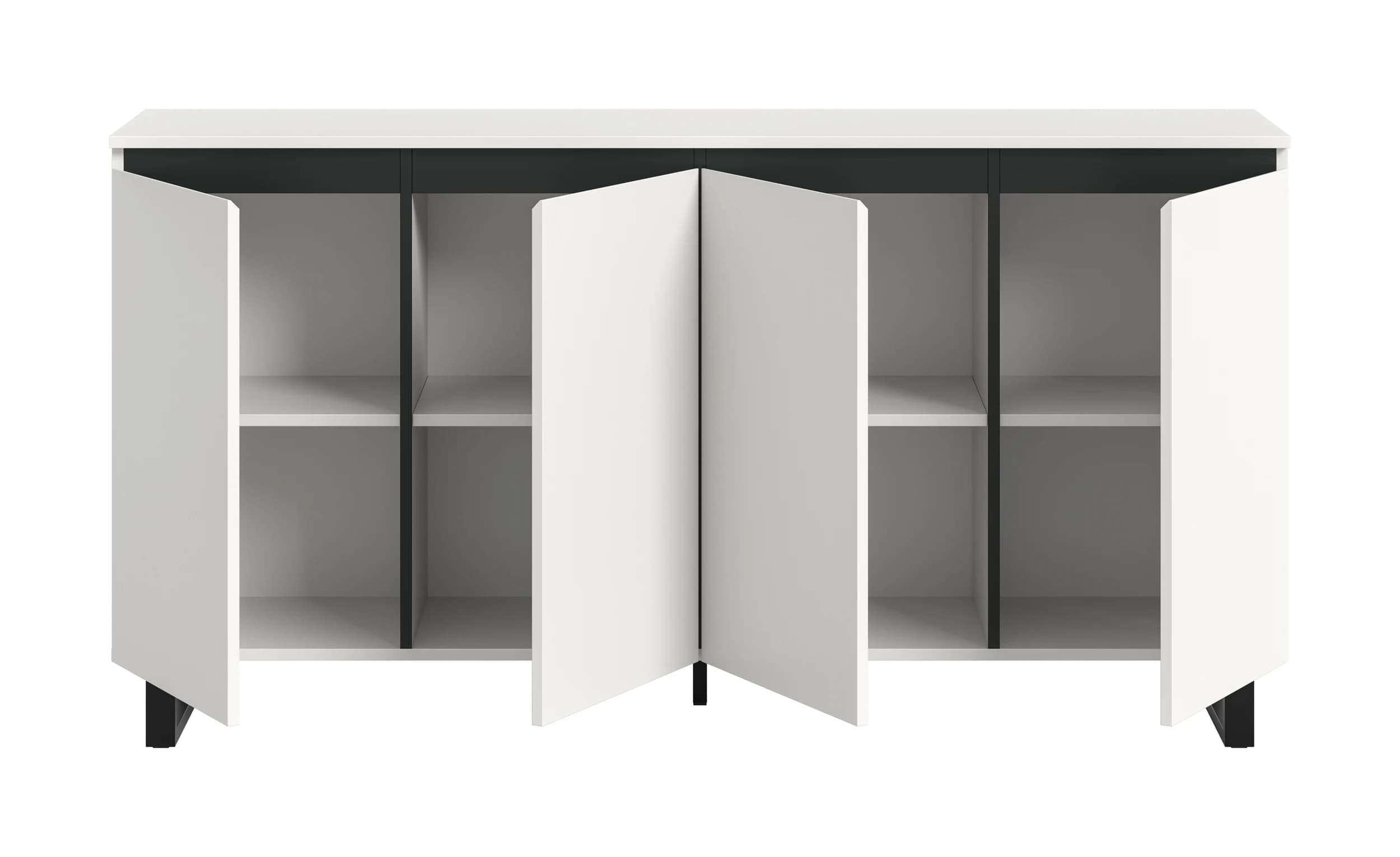 Sideboard - B ca. 160 cm, Weiß, Schwarz