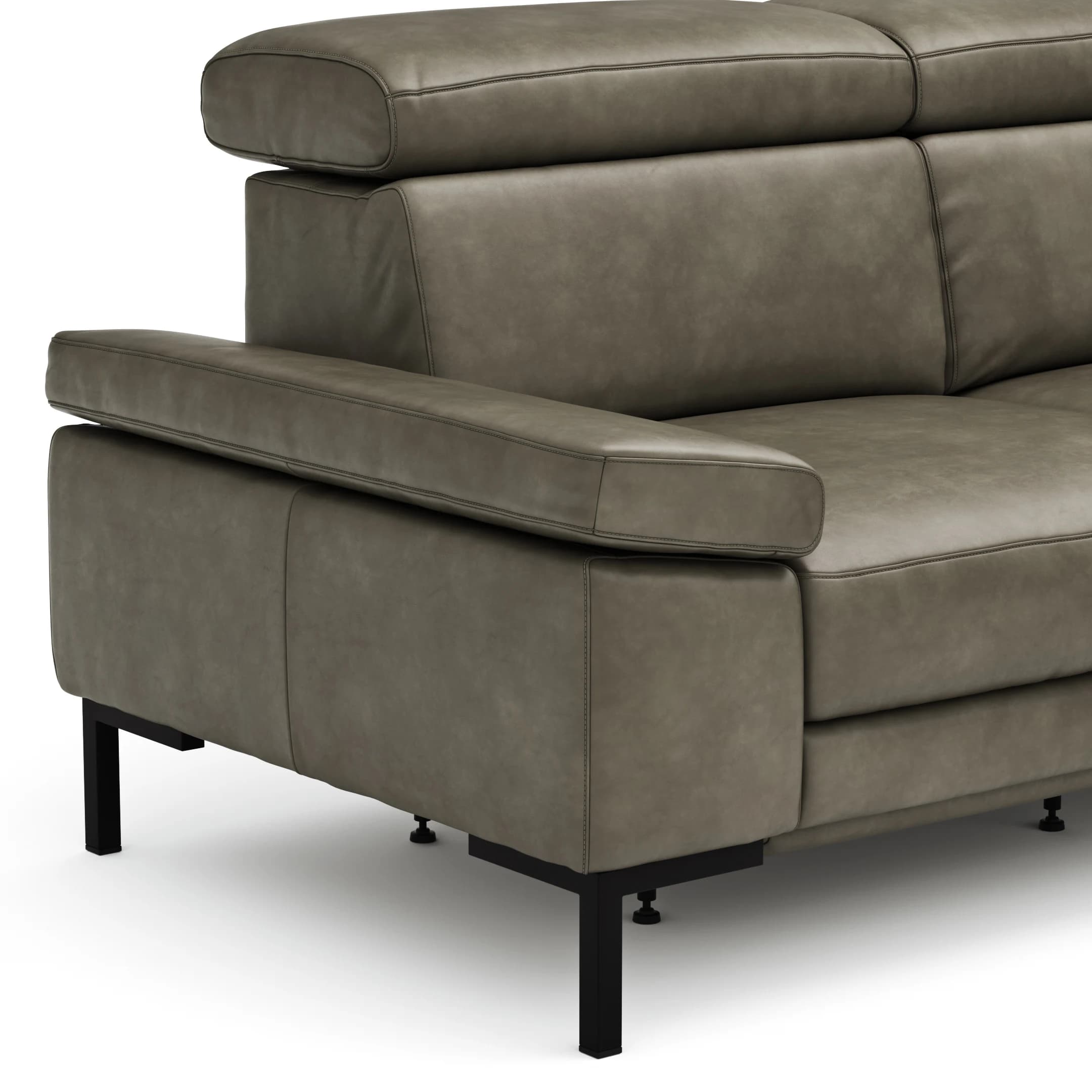 Ecksofa Hudson - 2,5-Sitzer mit Ecke rechts, inkl. Kopfteil/Armlehne verstellbar und Sitzvorzug/Relaxfunktion (motorisch), Leder, Braungrün