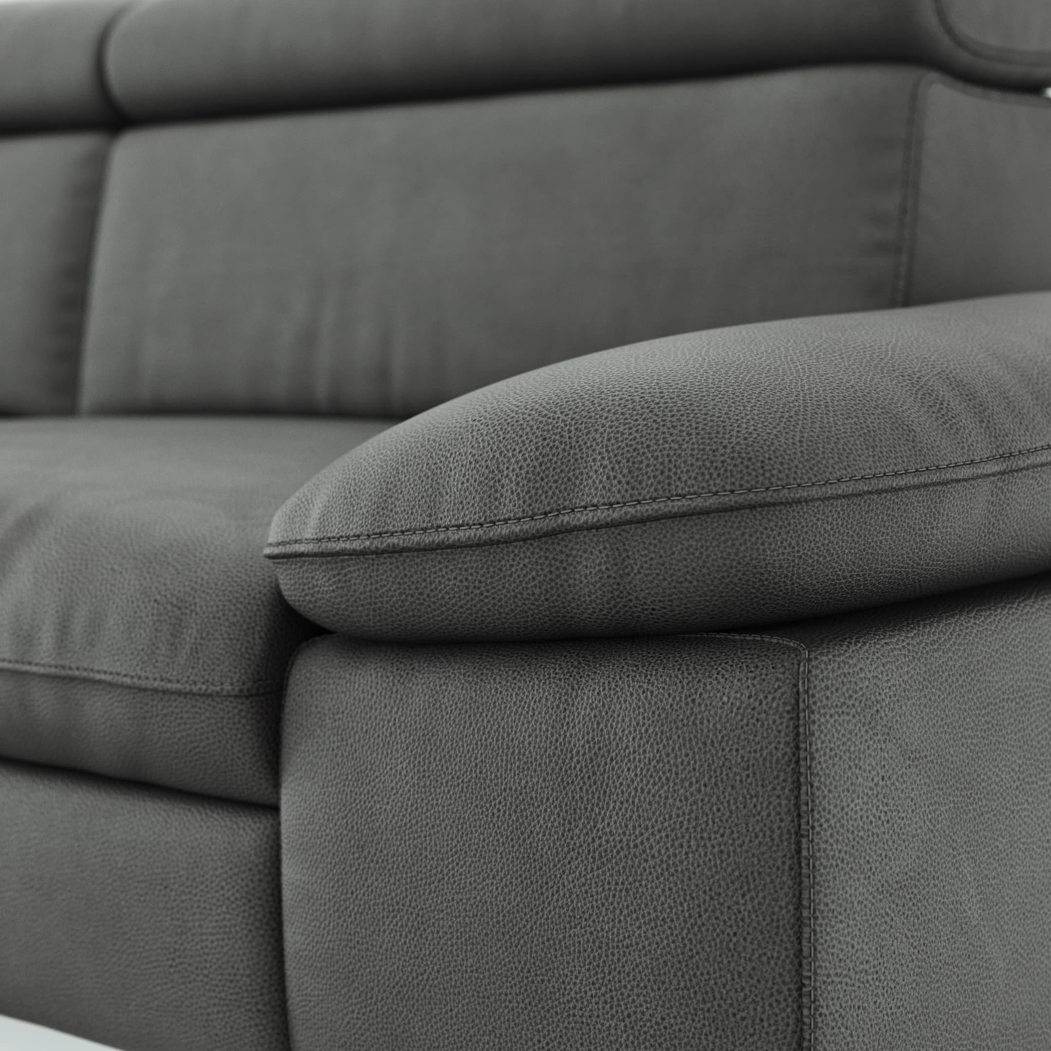 Ecksofa Felipa - Longchair links mit 2,5-Sitzer inkl. Kopfteil verstellbar, Leder, Grau