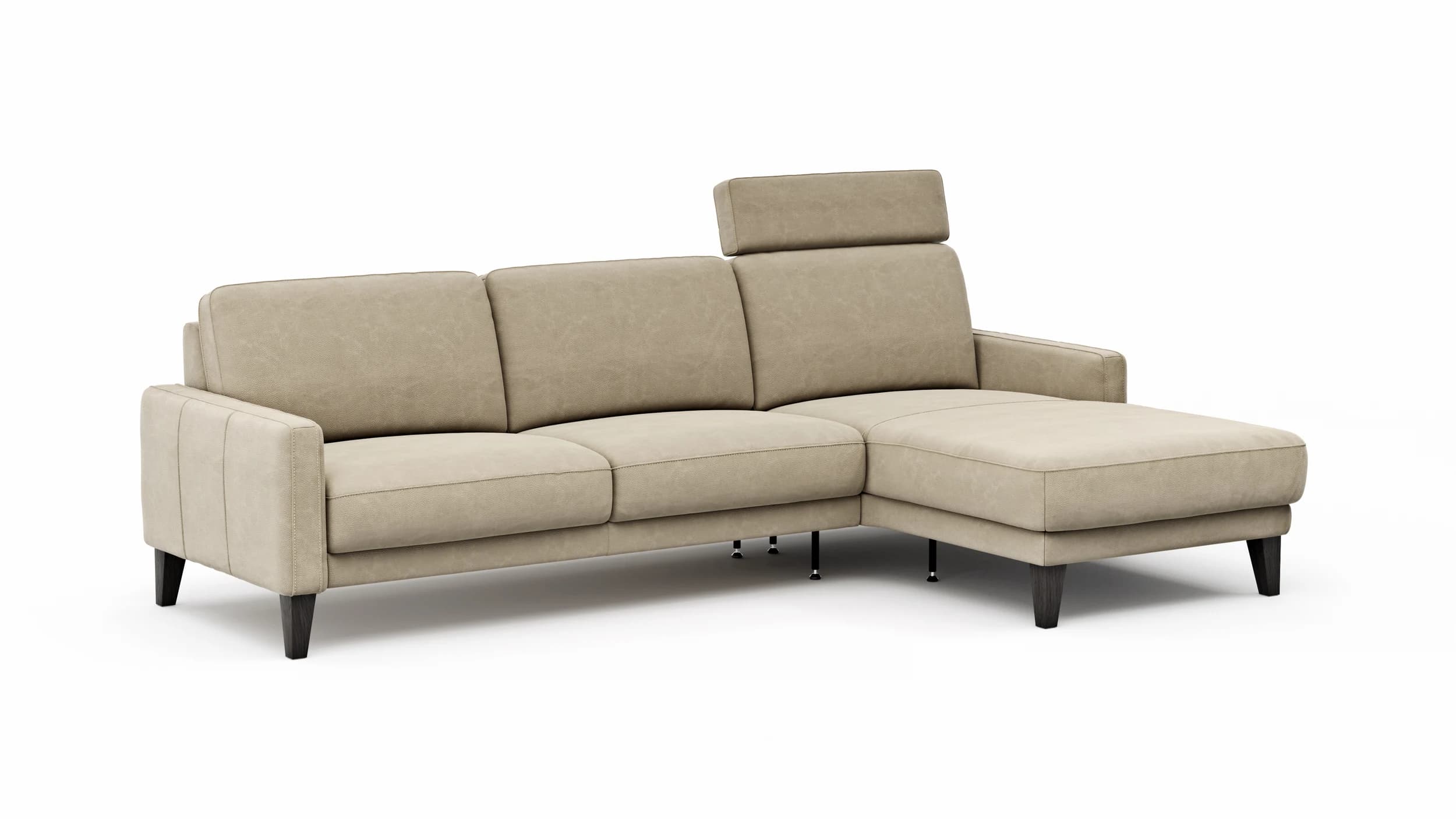 Ecksofa Matero - 2,5-Sitzer mit Longchair rechts inkl. Relaxfunktion motorisch, Leder, Taupe