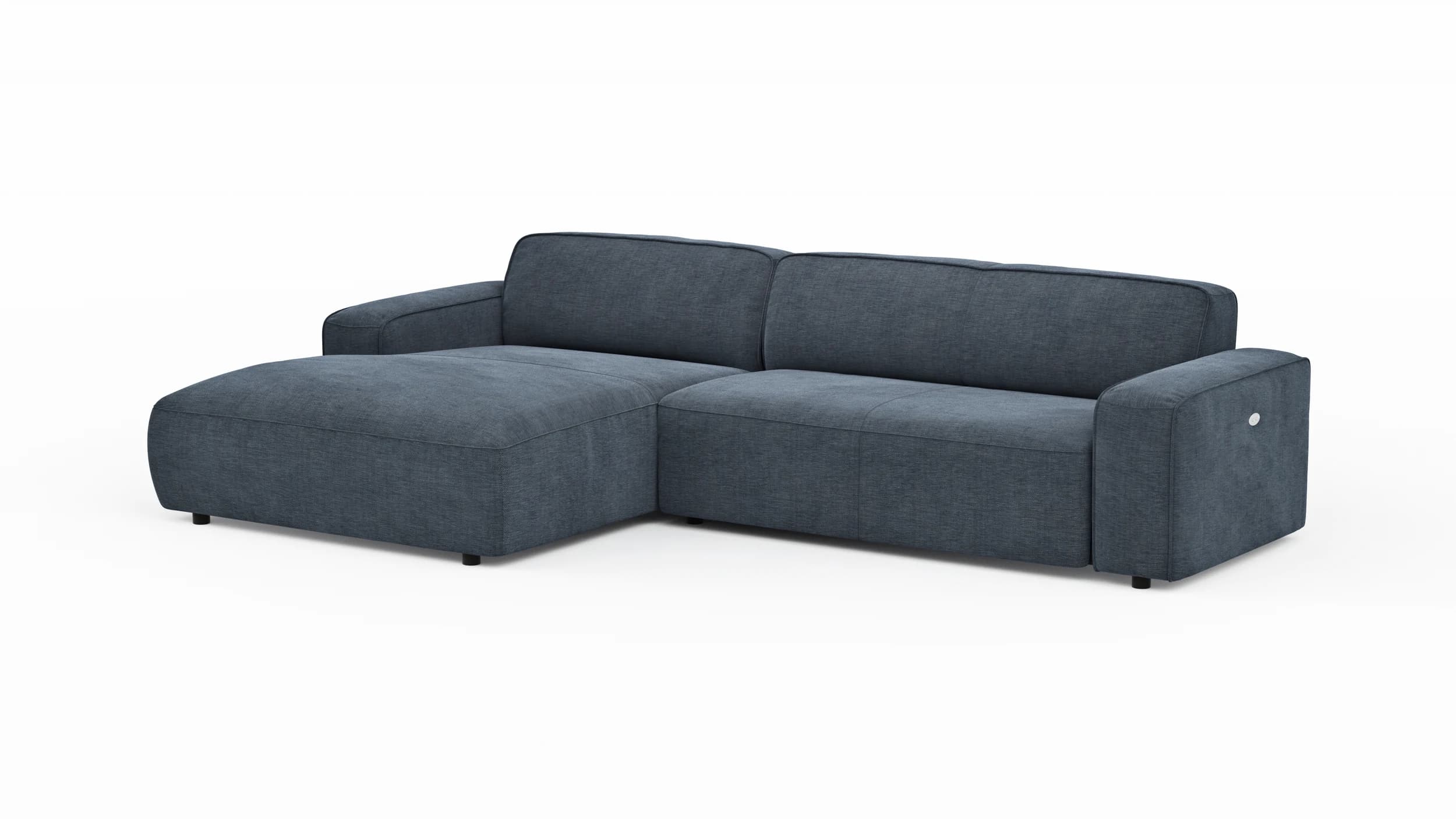 Ecksofa Denver - Longchair links mit 2,5-Sitzer, inkl. Sitzvorzug (motorisch), Stoff, Blau