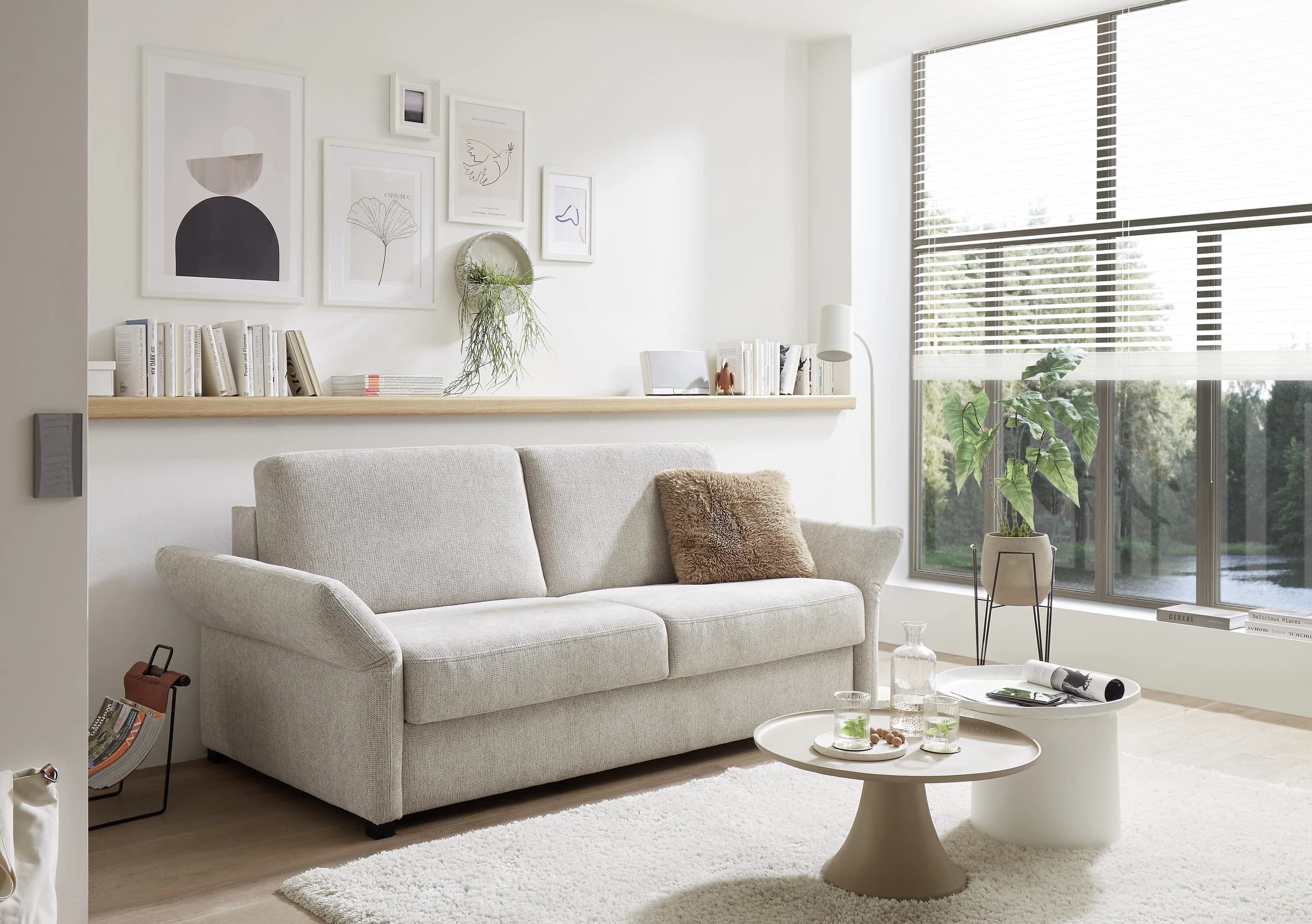 Schlafsofa EM Arlon - Faltbett mit Kaltschaummatratze, Stoff, Natur