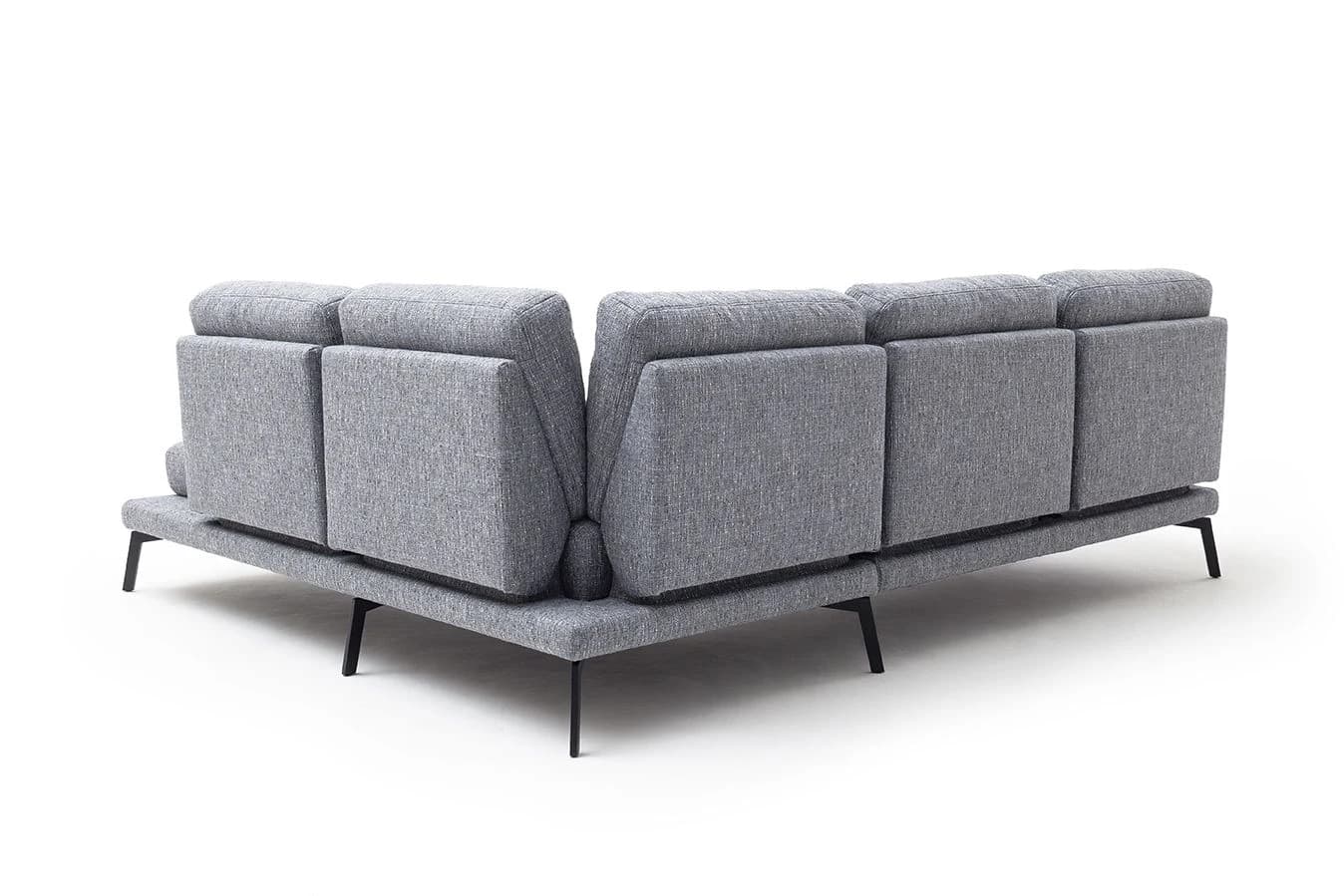 Ecksofa - 2-Sitzer mit Ecke rechts, Rückenlehne/Armlehne verstellbar (manuell), Drehsitz (manuell), Flachgewebe, Graublau