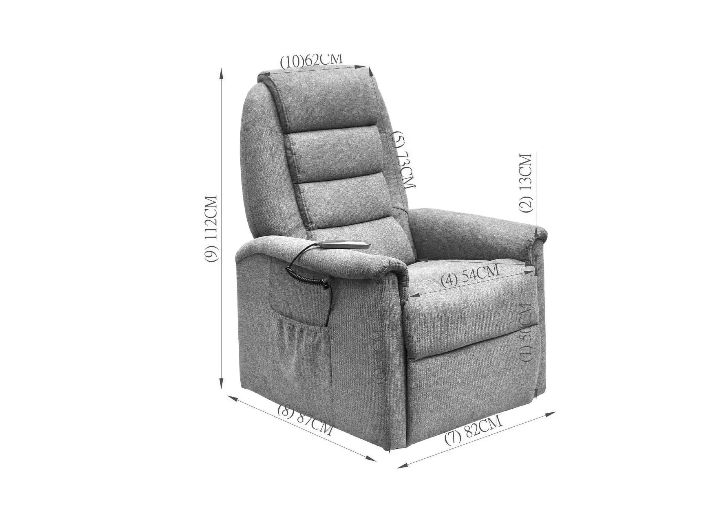 TV-Sessel MYRON - Aufstehhilfe, Relaxfunktion, Stoff, Grau