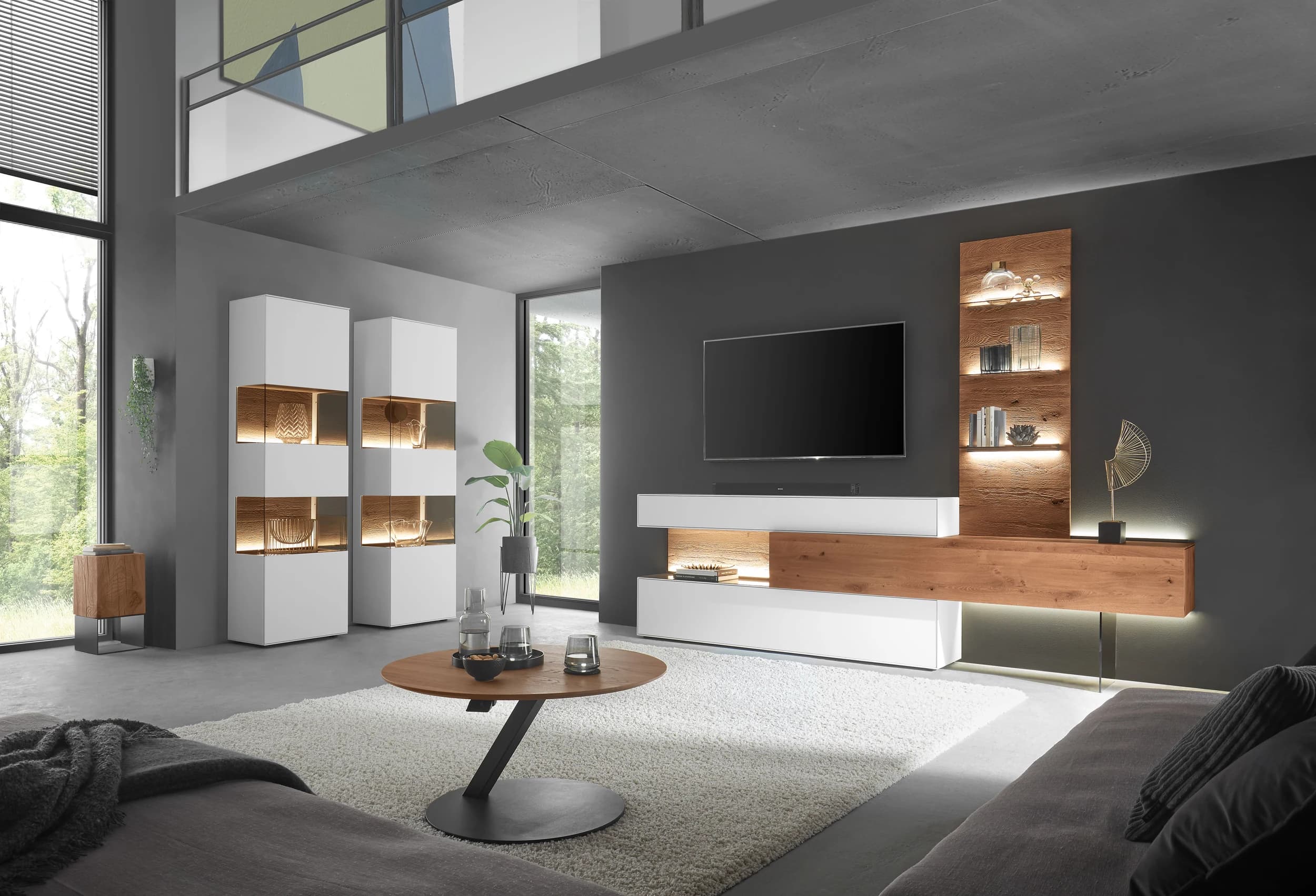 Couchtisch - höhenverstellbar D/H 80x44/60 cm, Kerneiche Umato 
