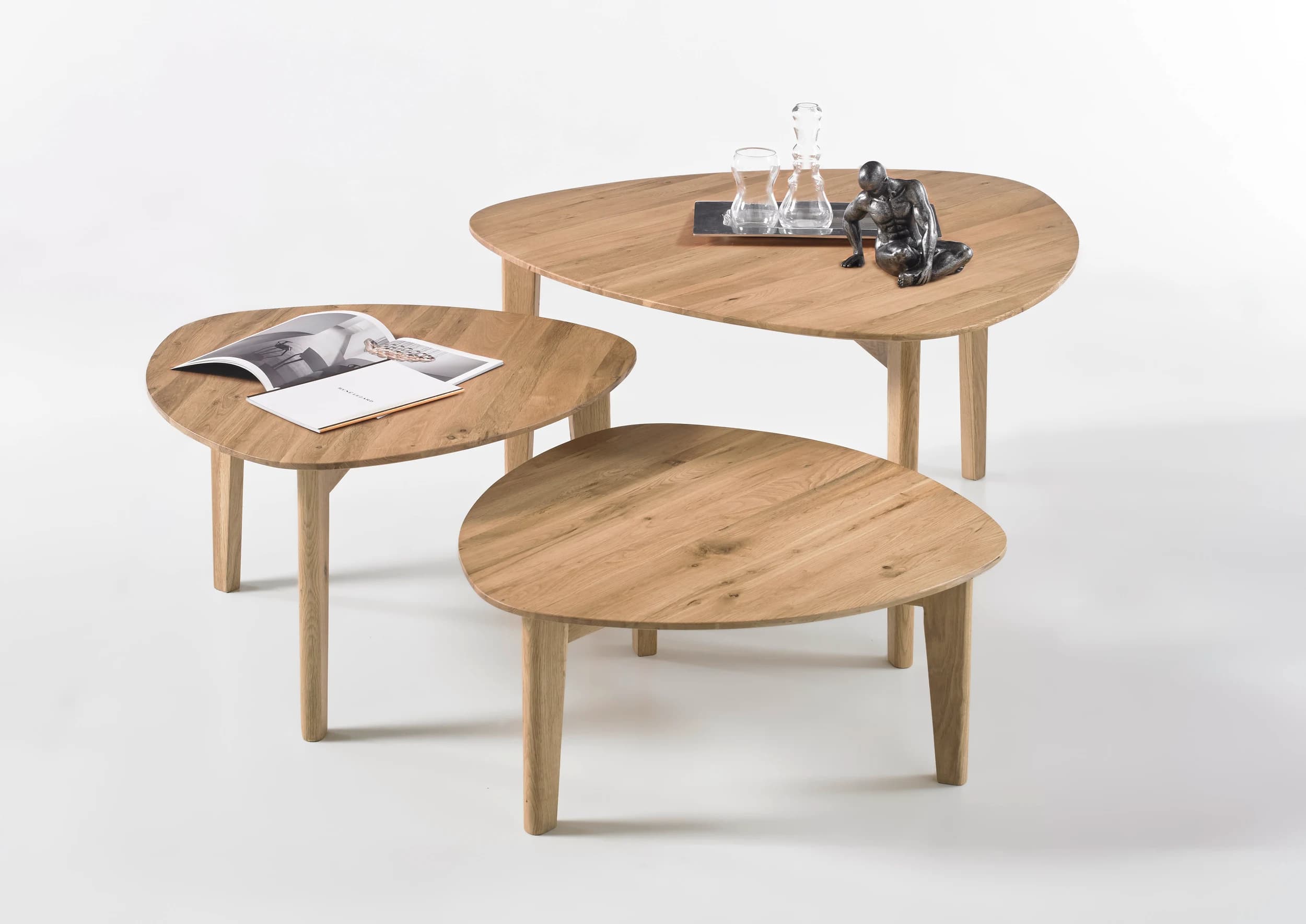 Couchtisch - 3-er Set, Asteiche massiv