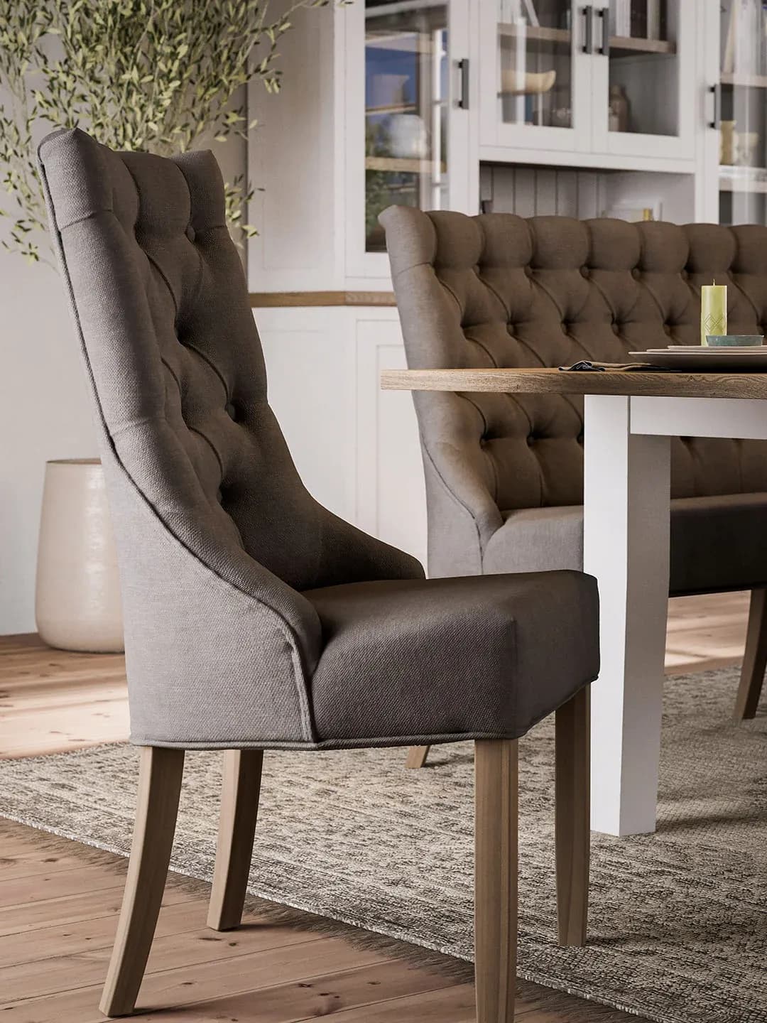 Polsterbank Litchfield - B. ca. 200cm, Stoff, Schwarzgrau