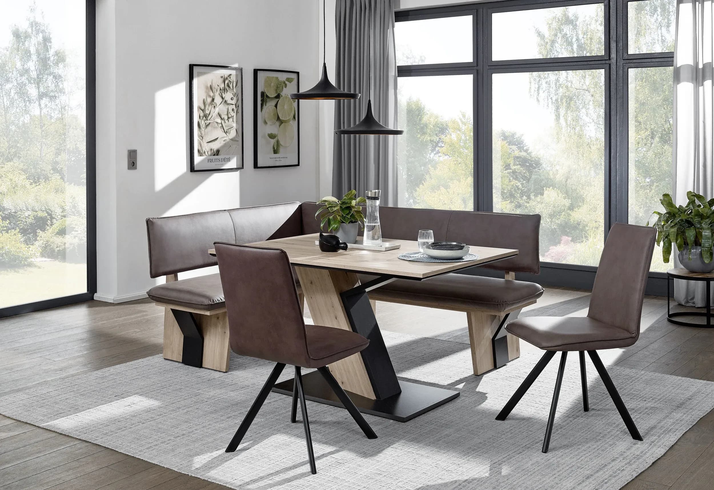 Eckbank - BT ca. 150x190 cm, Stoff Hellbraun