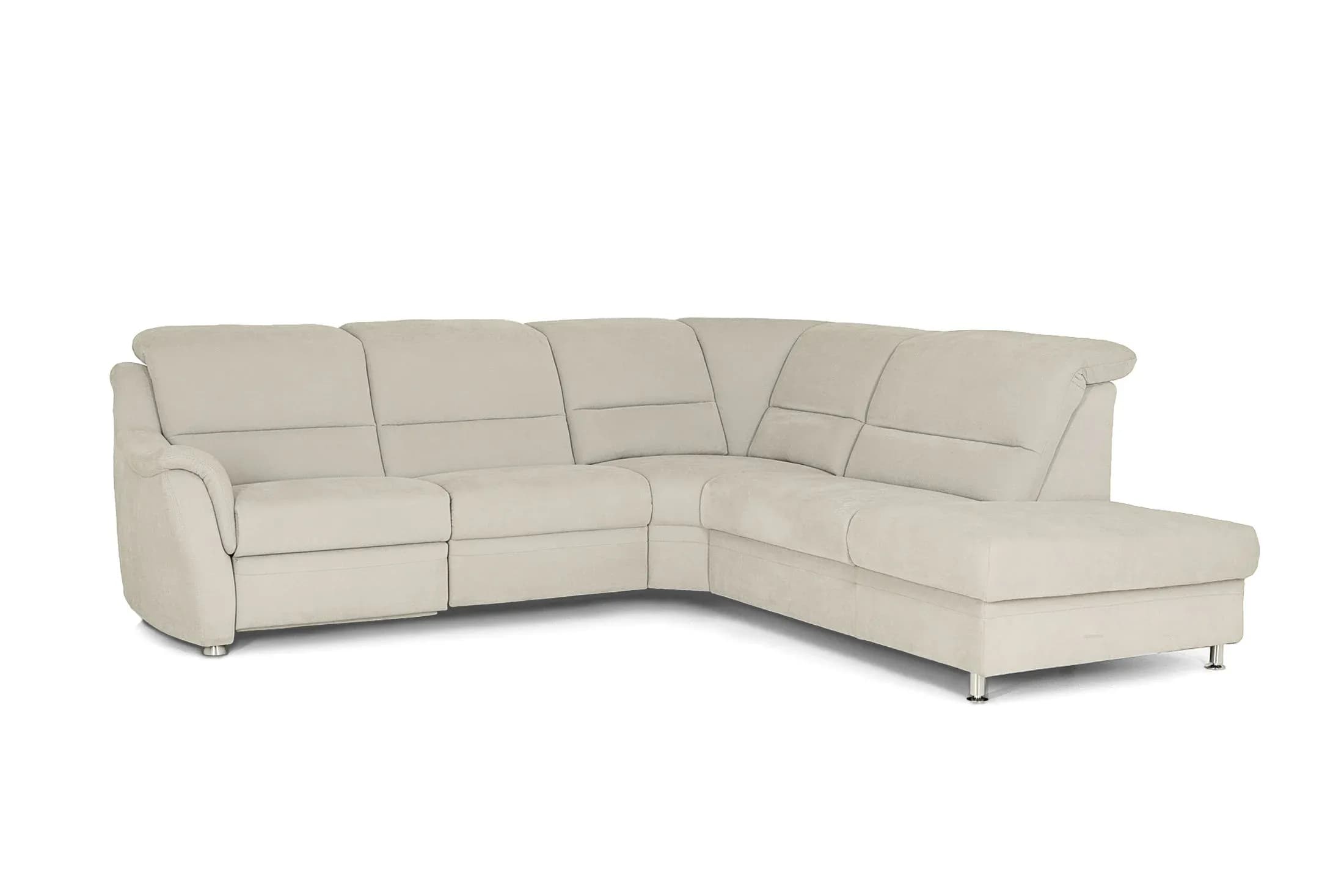 Ecksofa - 2,5-Sitzer mit Ecke rechts, Kopfteil verstellbar, Stoff, Silbergrau