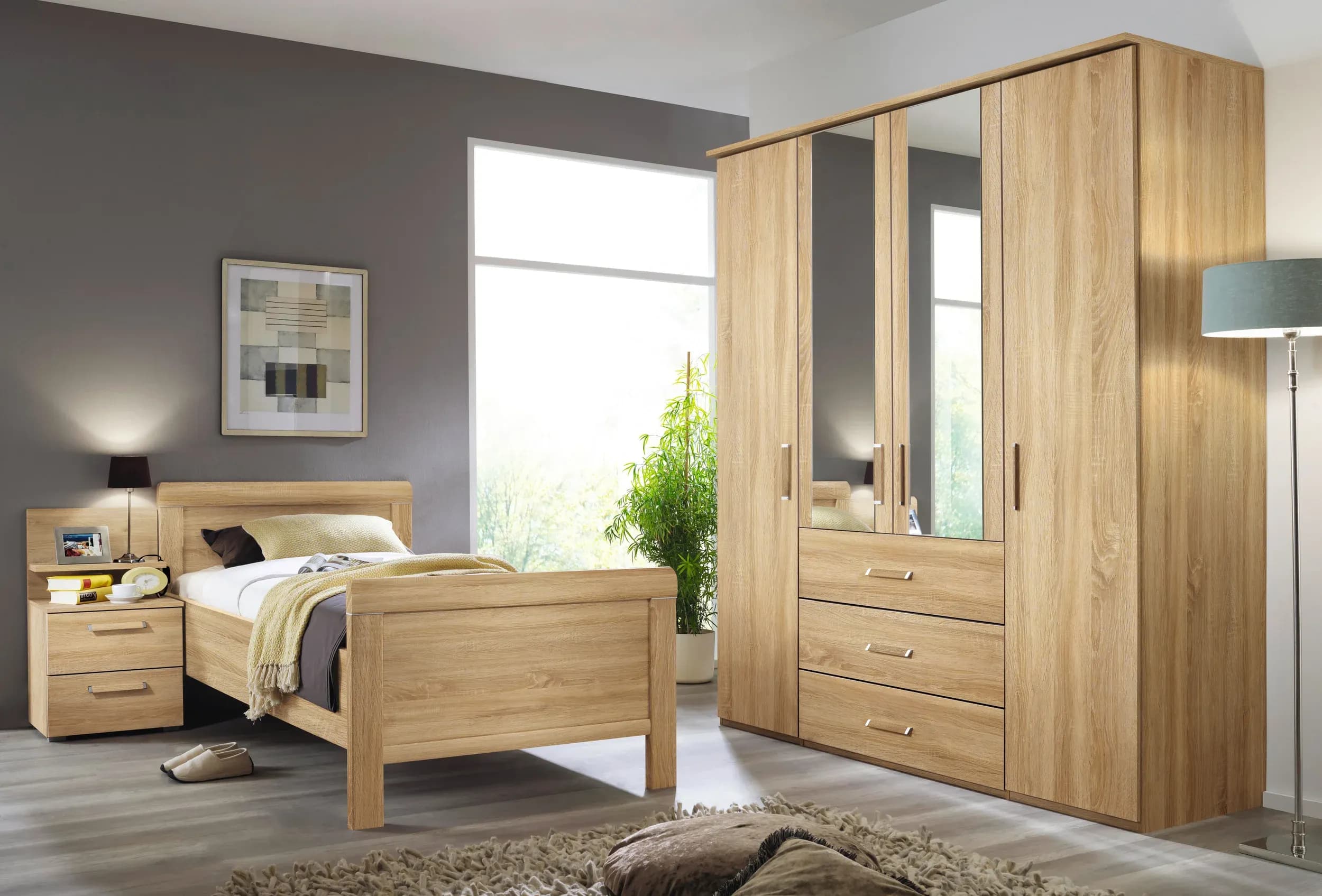 Drehtürenschrank EM Barrie - B. ca. 201 cm, mit Spiegeltüren, Asteiche Dekor